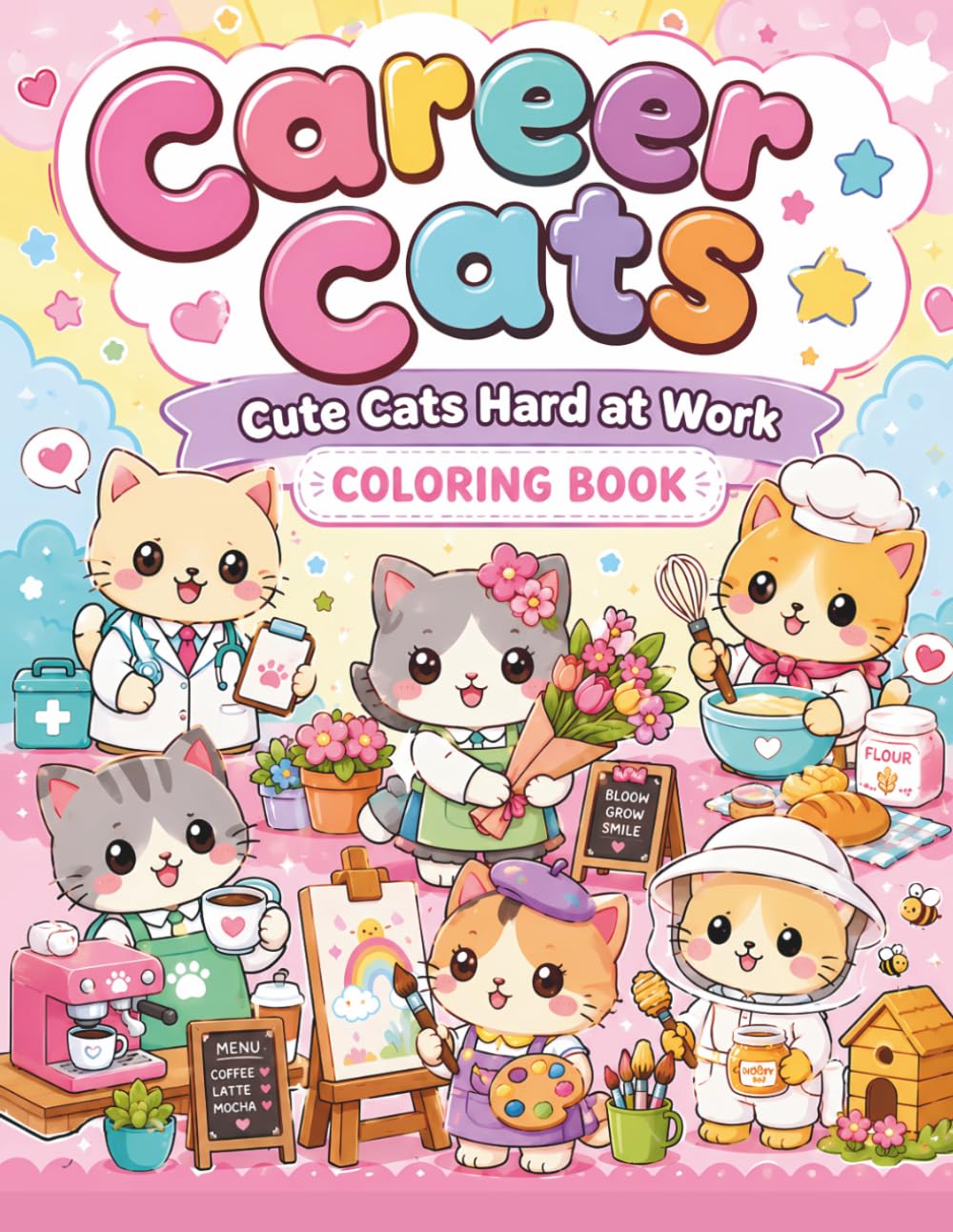 Career Cats: Cute Cats Hard at Work!: A Kawaii Career Coloring Book for Girls Ages 4–10