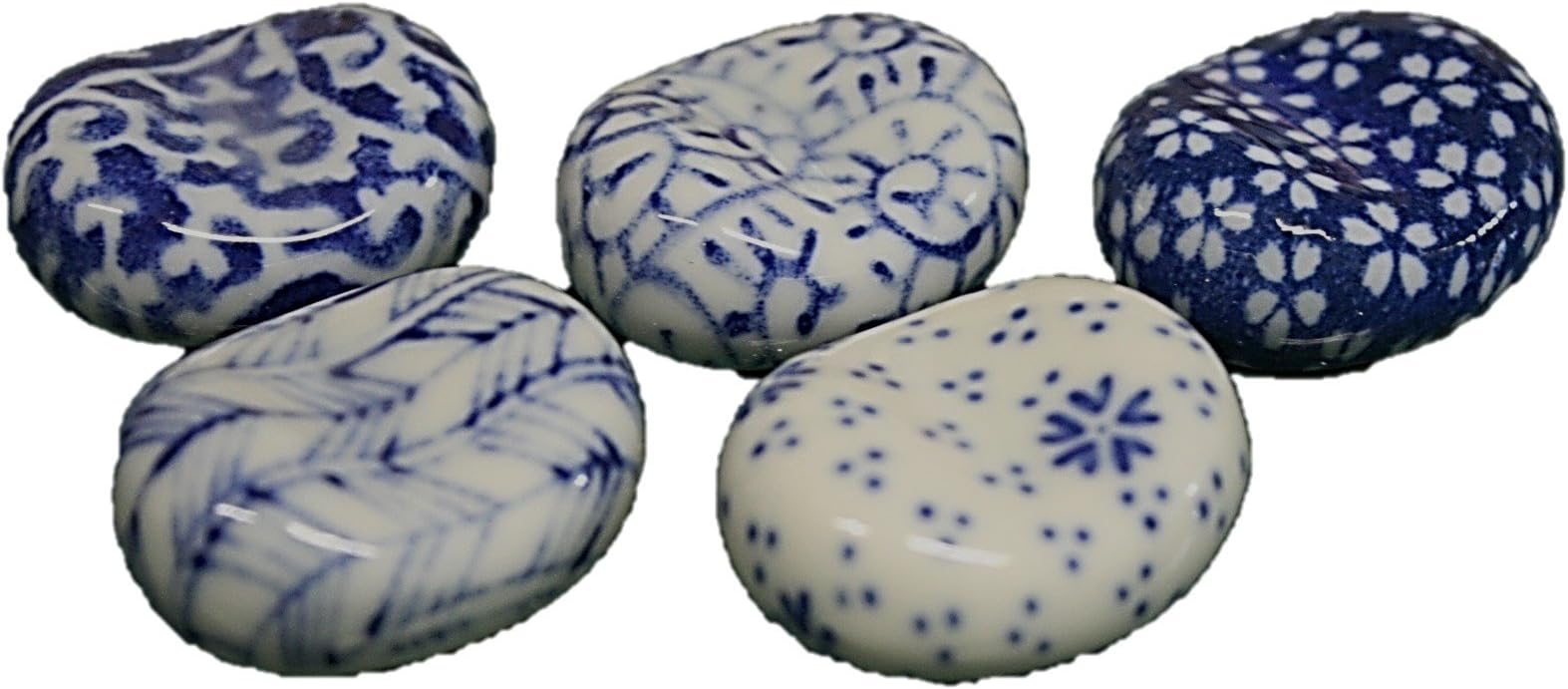 ACSWEBSHOP Japanese Art Blue Print Bean Shape Ceramic Chopstick Rest