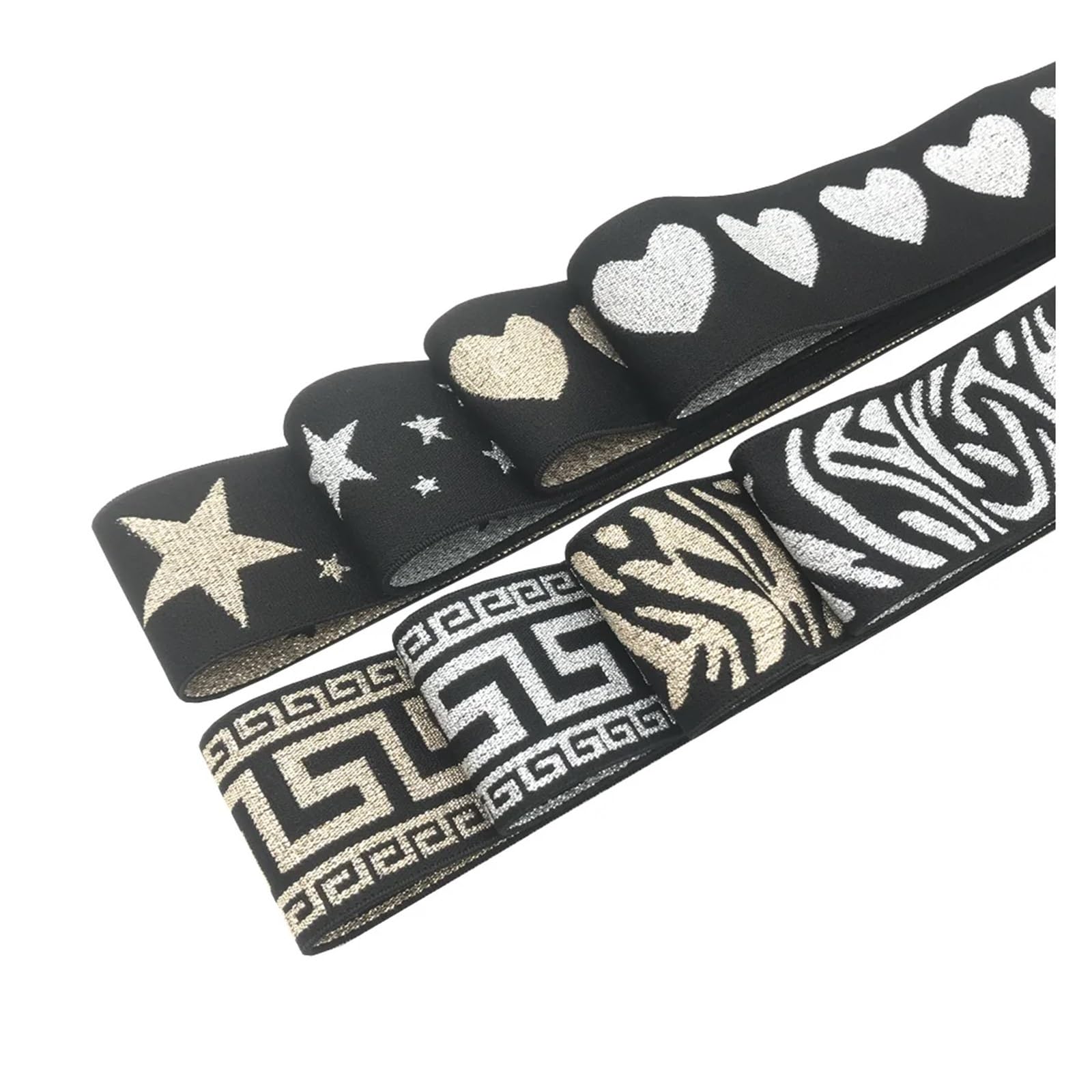 2 m/partia 27/40mm serce gwiazda lampart brokat srebrne opaski elastyczne żakardowa elastyczna wstążka do spodni odzieżowych DIY akcesoria krawieckie(Heart gold,27mm 10Meter)