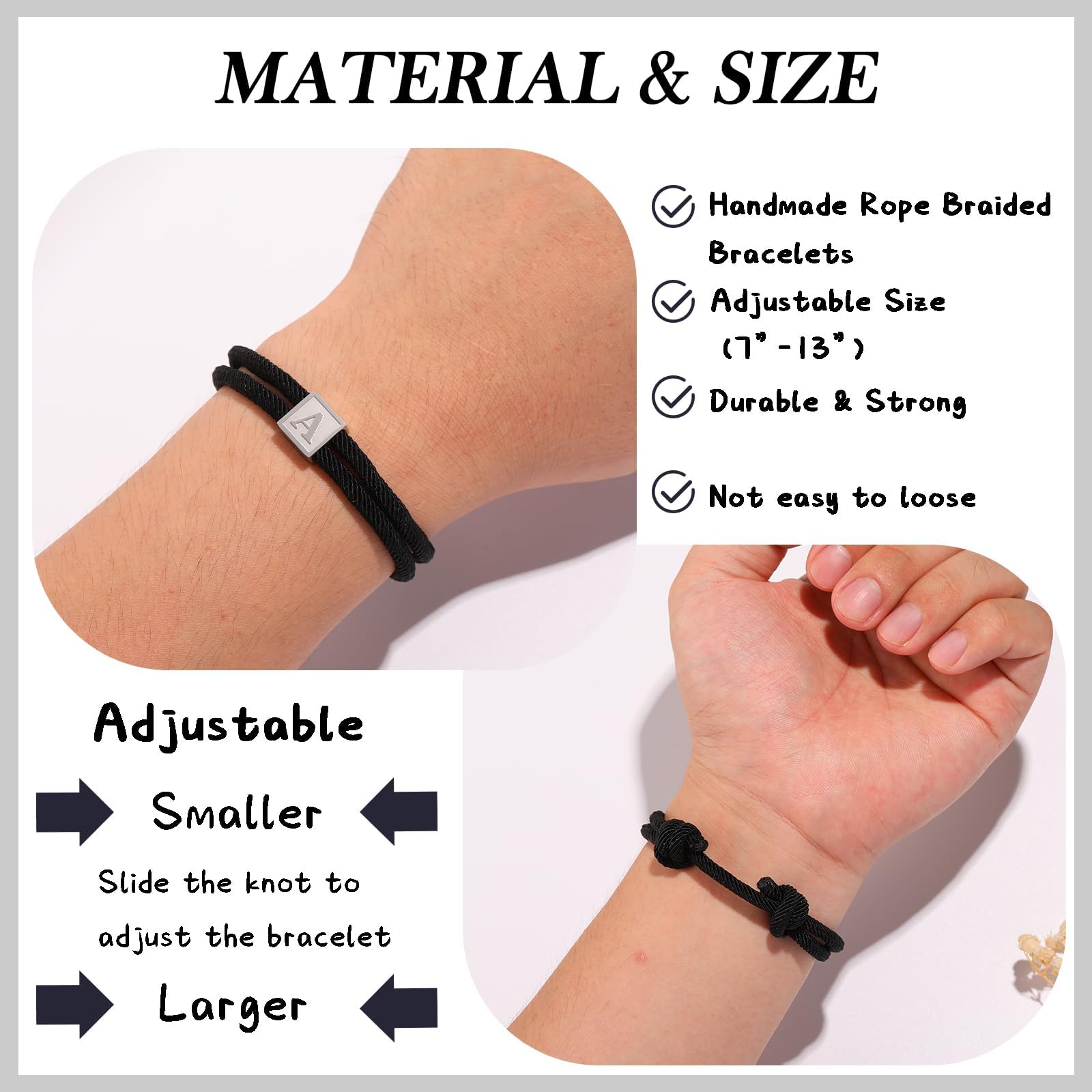 Esmoly Bracciale Uomo Braccialetti con Iniziale Bracciale Personalizzato Corda Intrecciata a Mano Sportivo Surfer Impermeabile San Valentino Regolabile Regalo Uomo Ragazzo