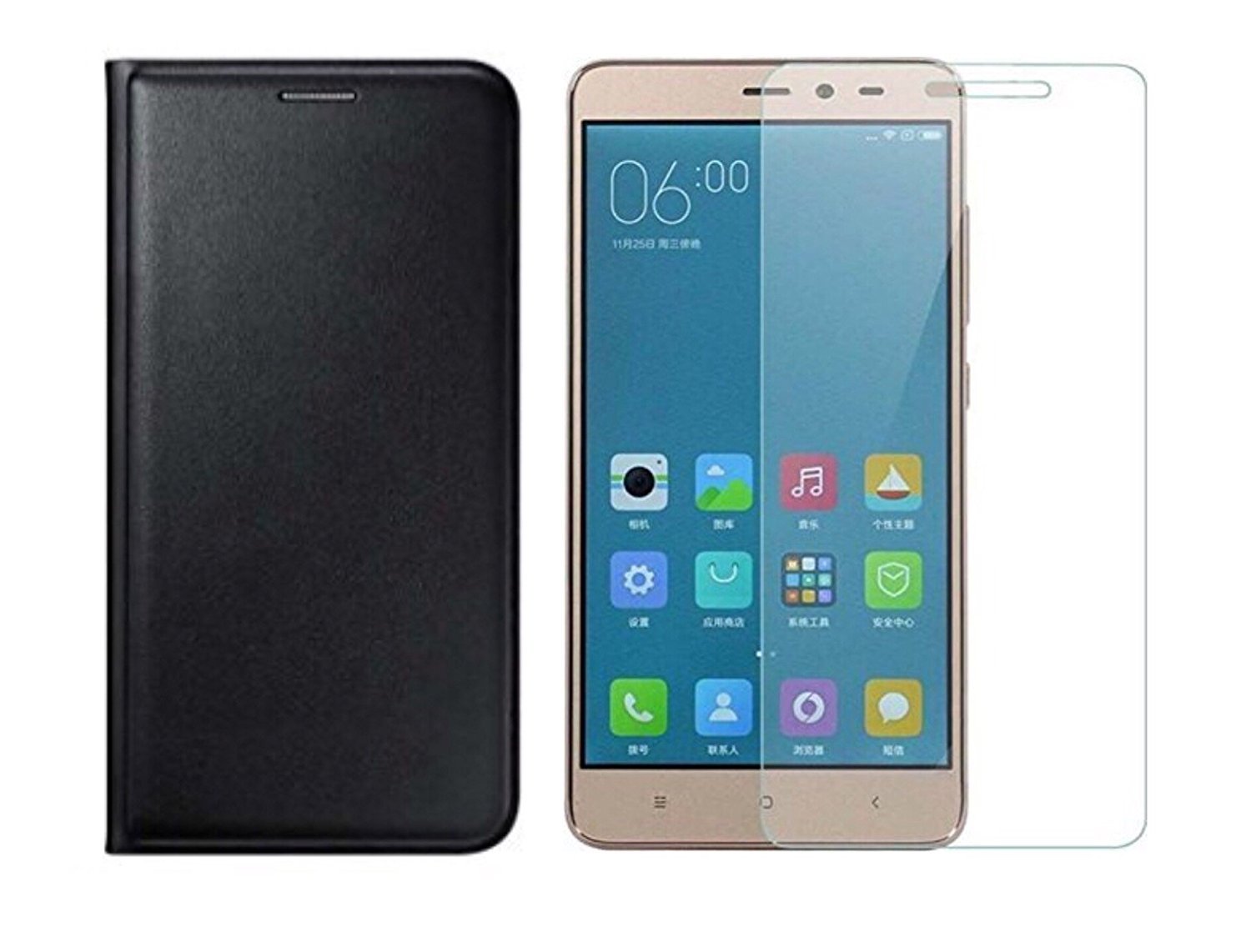 HITFIT (Combo Offer) Flip Cover (Black) Tempered Glass for for Mi 5 / Redmi 5 / Redmi 5 / Mi 5