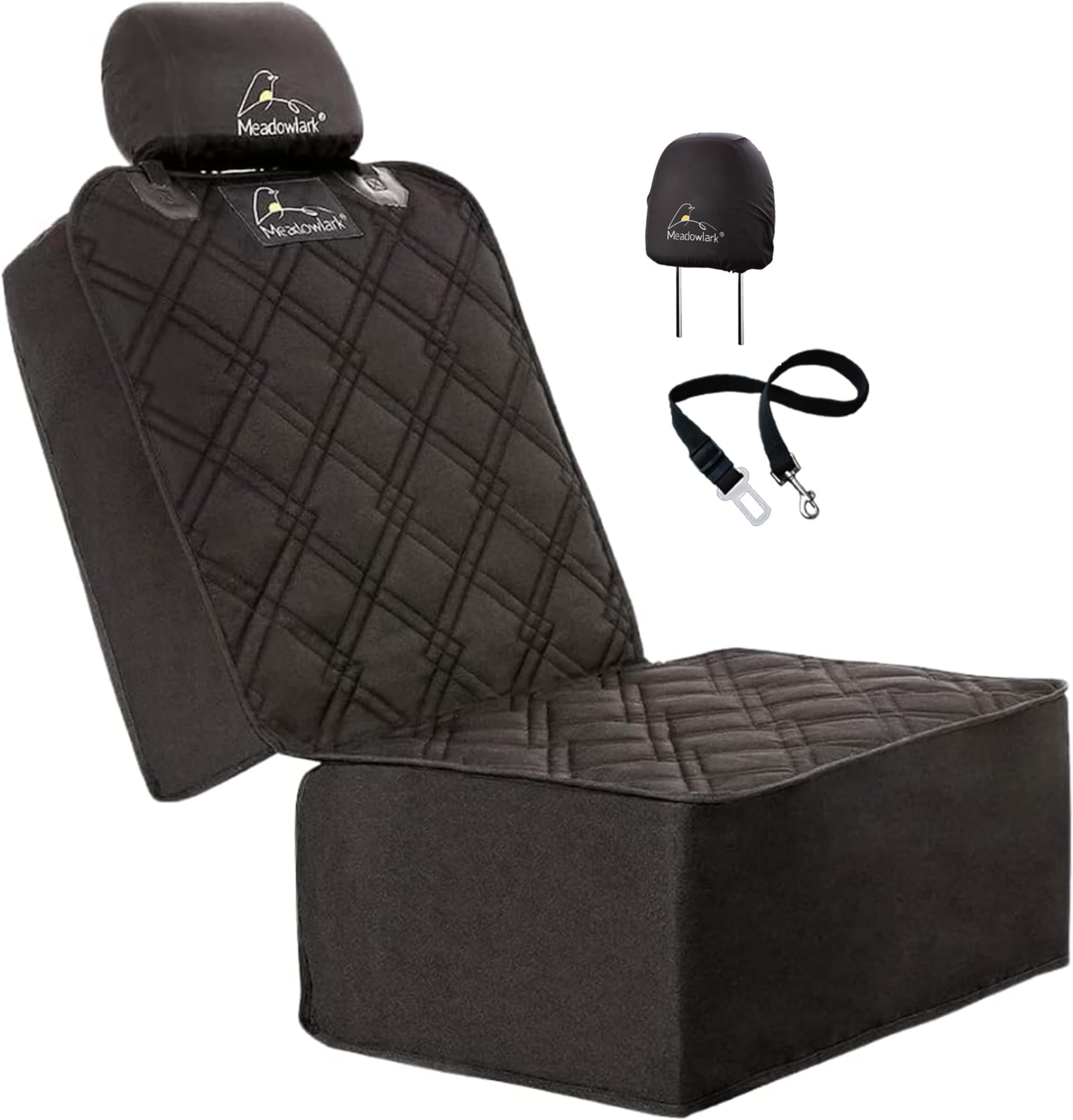 Meadowlark Dog Car Seat Cover Front Seat Cover Waterproof Scratch Proof Car Seat Covers for Dogs Car Seat Protector for Dogs for Trucks Cars & SUVs w/Free Seat Belt & Headrest Cover – 45 x 21 in Black