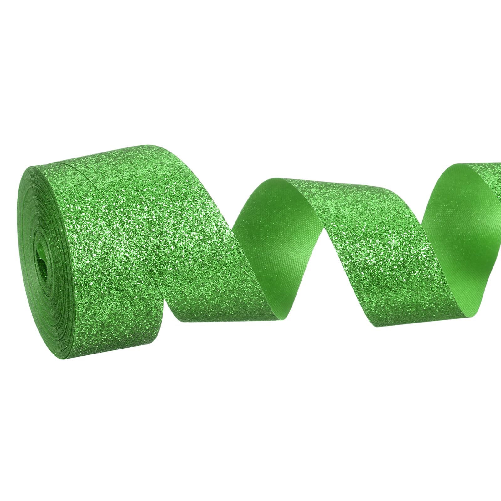 PATIKIL Metallic Glitter Ribbon Roll, 25mm x 9m Sparkly Ribbon Single Sided Cut Edge Gift Wrapping Fabric Rolls for DIY Crafts Wedding Bouquet Party Christmas Decor, Green