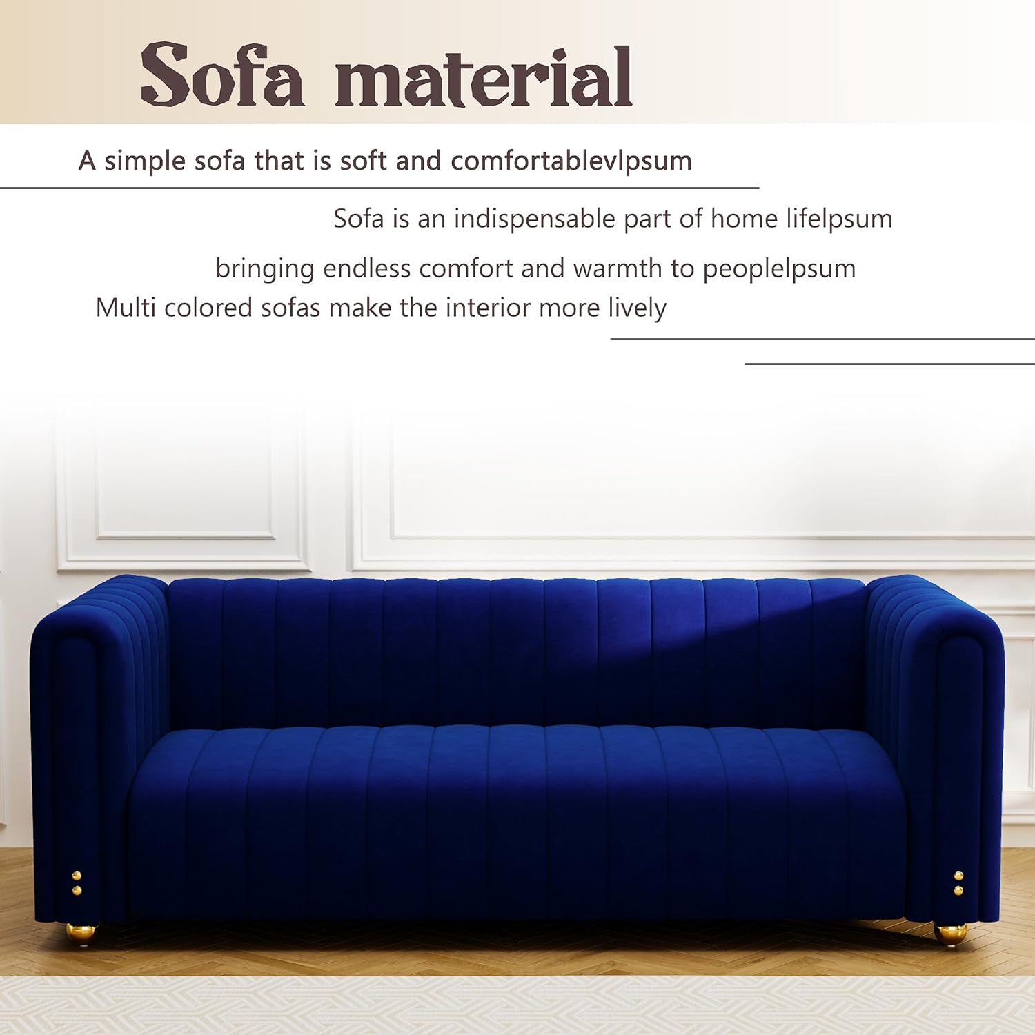 Velvet Couch 81" Blue 3 Seater Luxury Tufted Couch Medieval Modern Sofas Velvet Loveseat Upholstered Couches with Metal Legs Suitable for Comfortable Sofas in Living Room