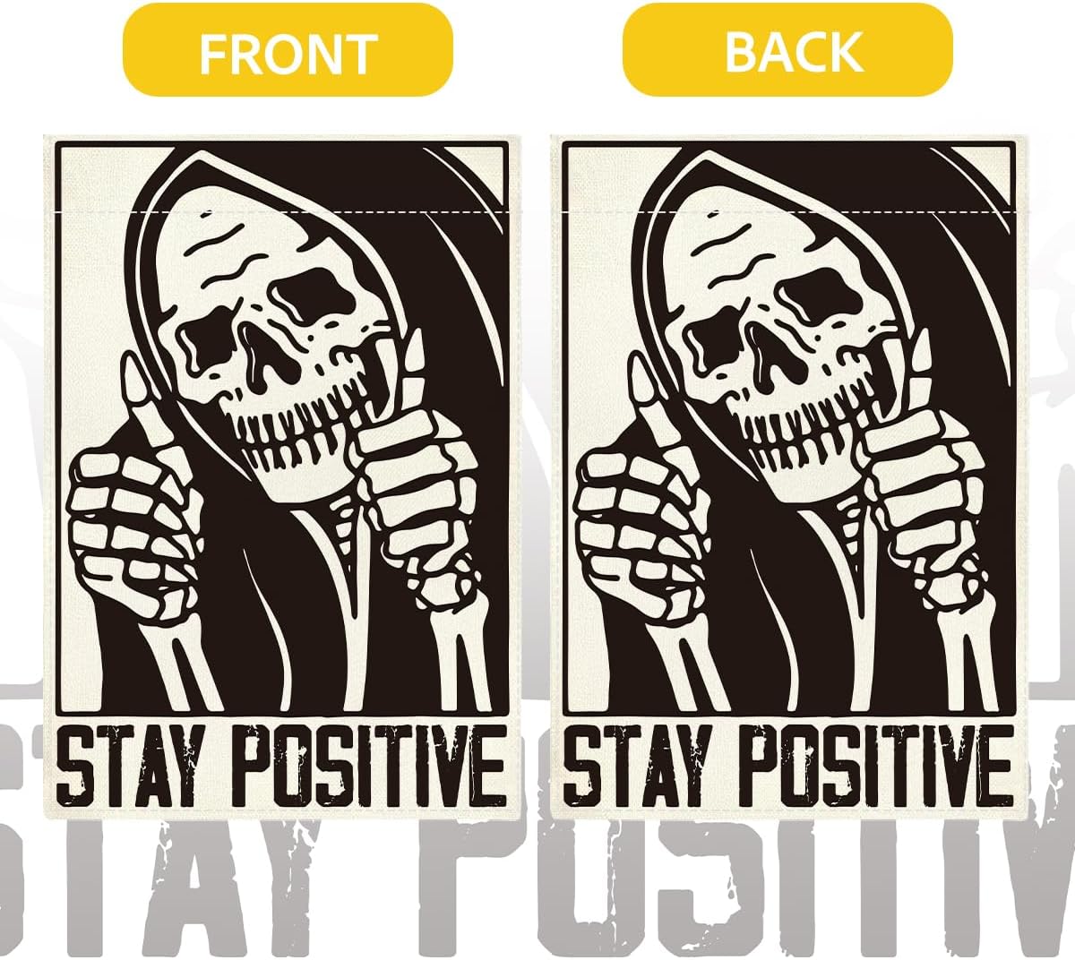 Funny Halloween Garden Flag for Outside 12 x18 Double Sided - Stay Positive Skeleton Skull Garden Flag Halloween Decoration for Yard Outdoor - Image 3