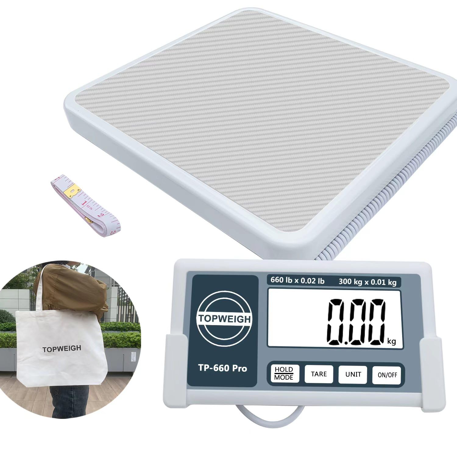 Báscula médica con bolsa de transporte portátil, pantalla remota más grande, 660 libras  0.02 libras, báscula médica de piso, cable en espiral más