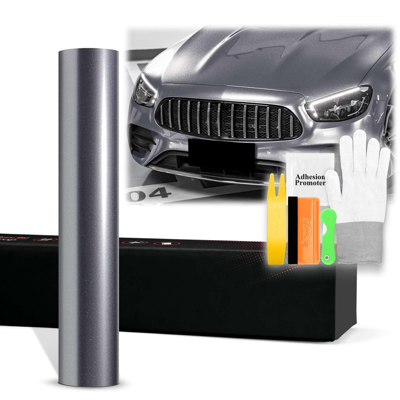 24"x60" (2FTx5FT) Space Gray PET Super Gloss Metallic High Glossy Vinyl Wrap Auto Car Sticker Decal Film Sheet Bubble Free Air Release Technology with