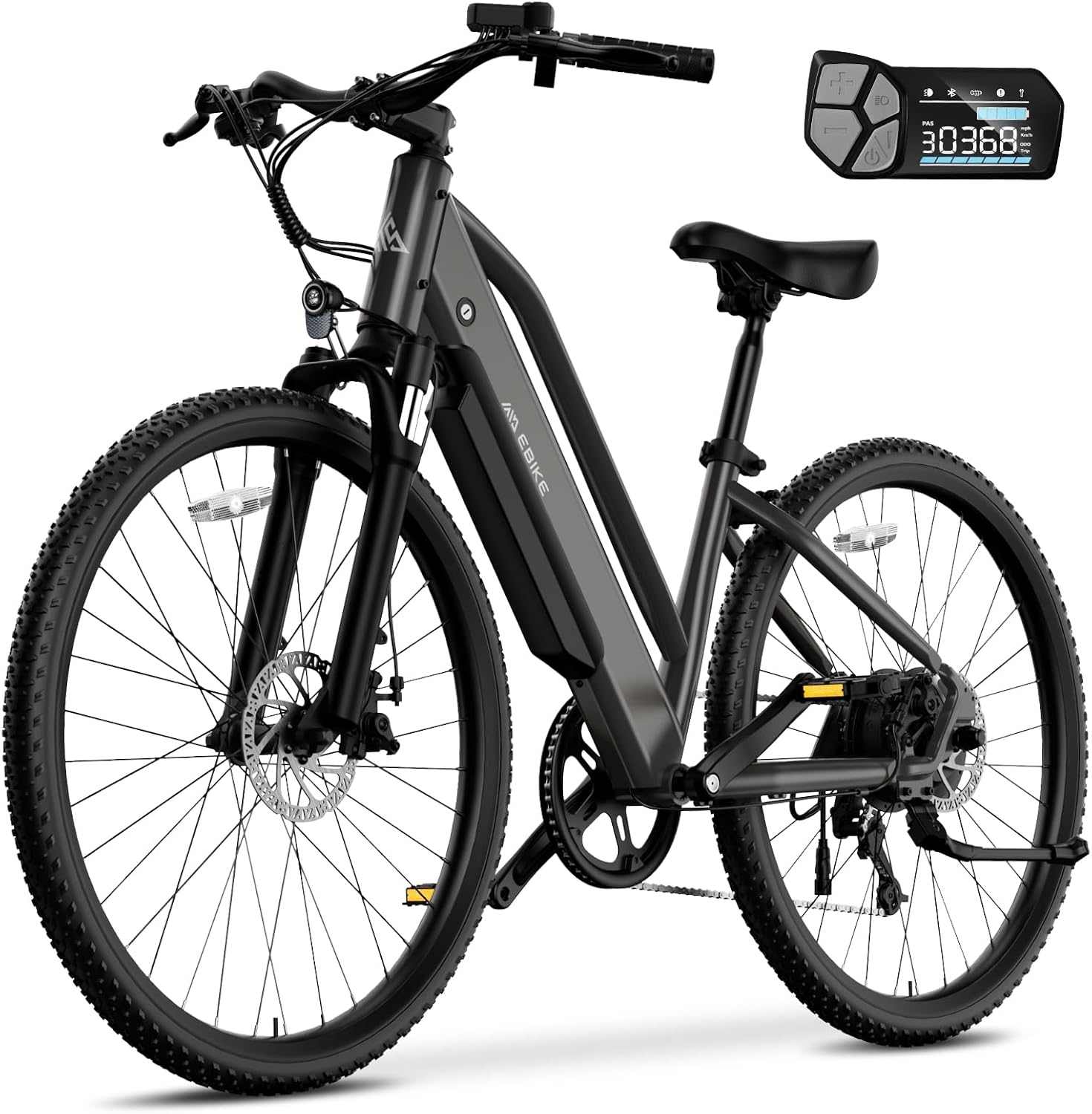 Electric Bike for Adults,Electric Commuter Bike 25MPH,Smart App,26" Tire,Peak 600W Motor,Range 35 Miles,7-Speed,Electric BIcycle with 360Wh Removable Battery Hidden,Suspension Fork,LCD Display