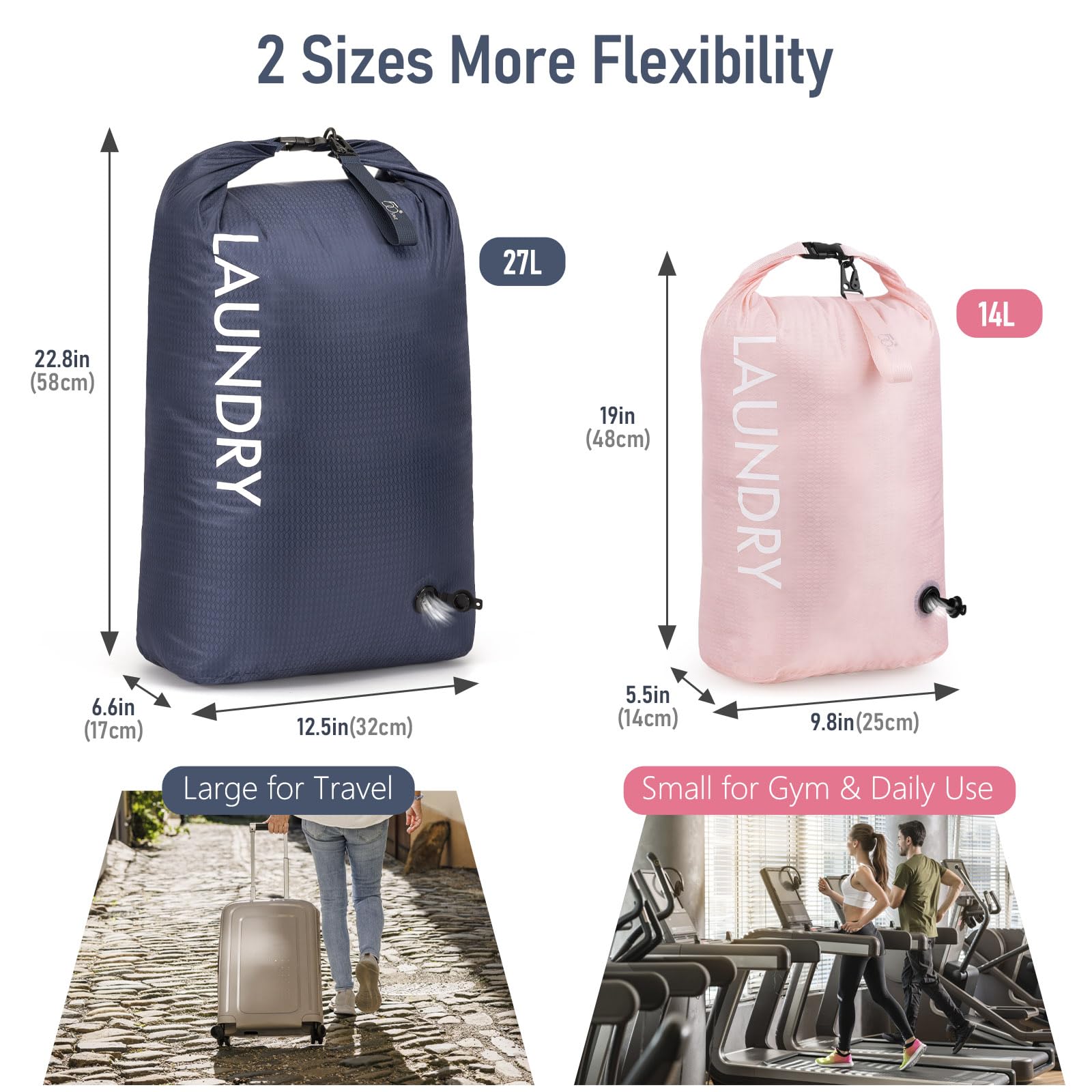 WiseBoy Lot de 2 sacs à linge de voyage, sacs de compression imperméables pour vêtements sales