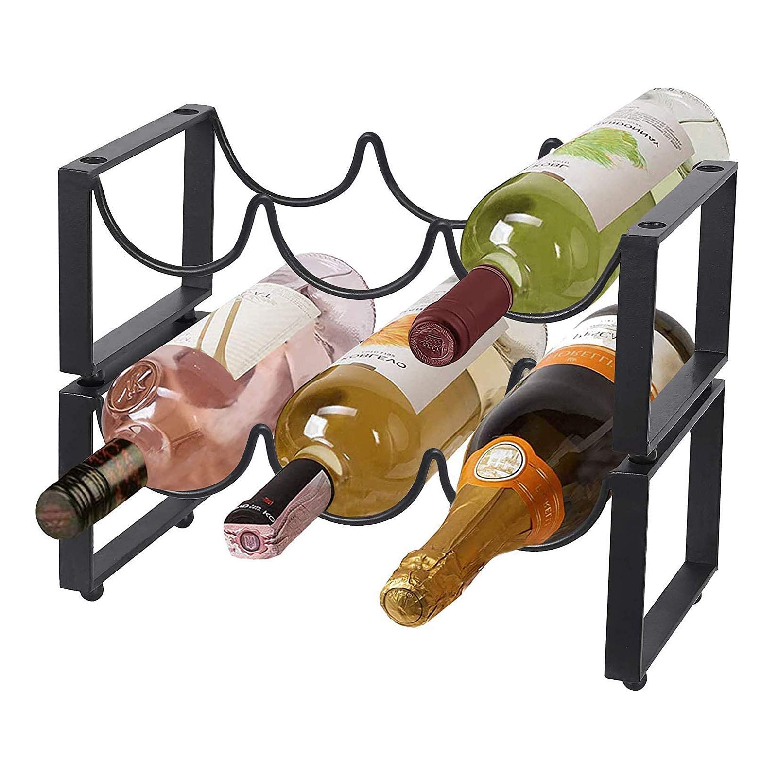 Casier à vin en métal noir à 2 niveaux pour 6 bouteilles empilable