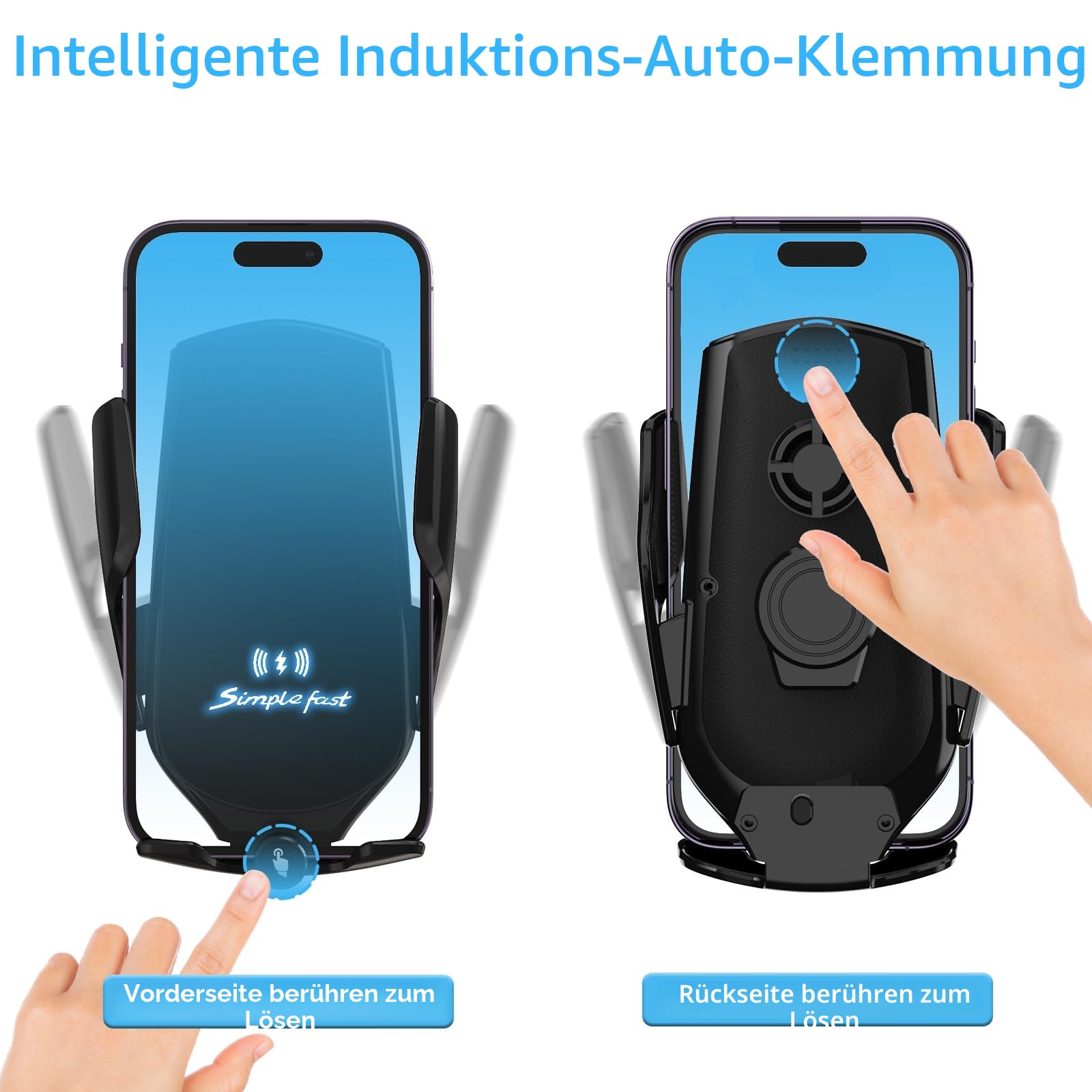 15W Handyhalterung Auto mit Ladefunktion, Automatische Klemmung Qi Induktive Ladestation Auto Kfz Ladegerät Zubehör Fast Wireless Charger Car für iPhone Samsung LG
