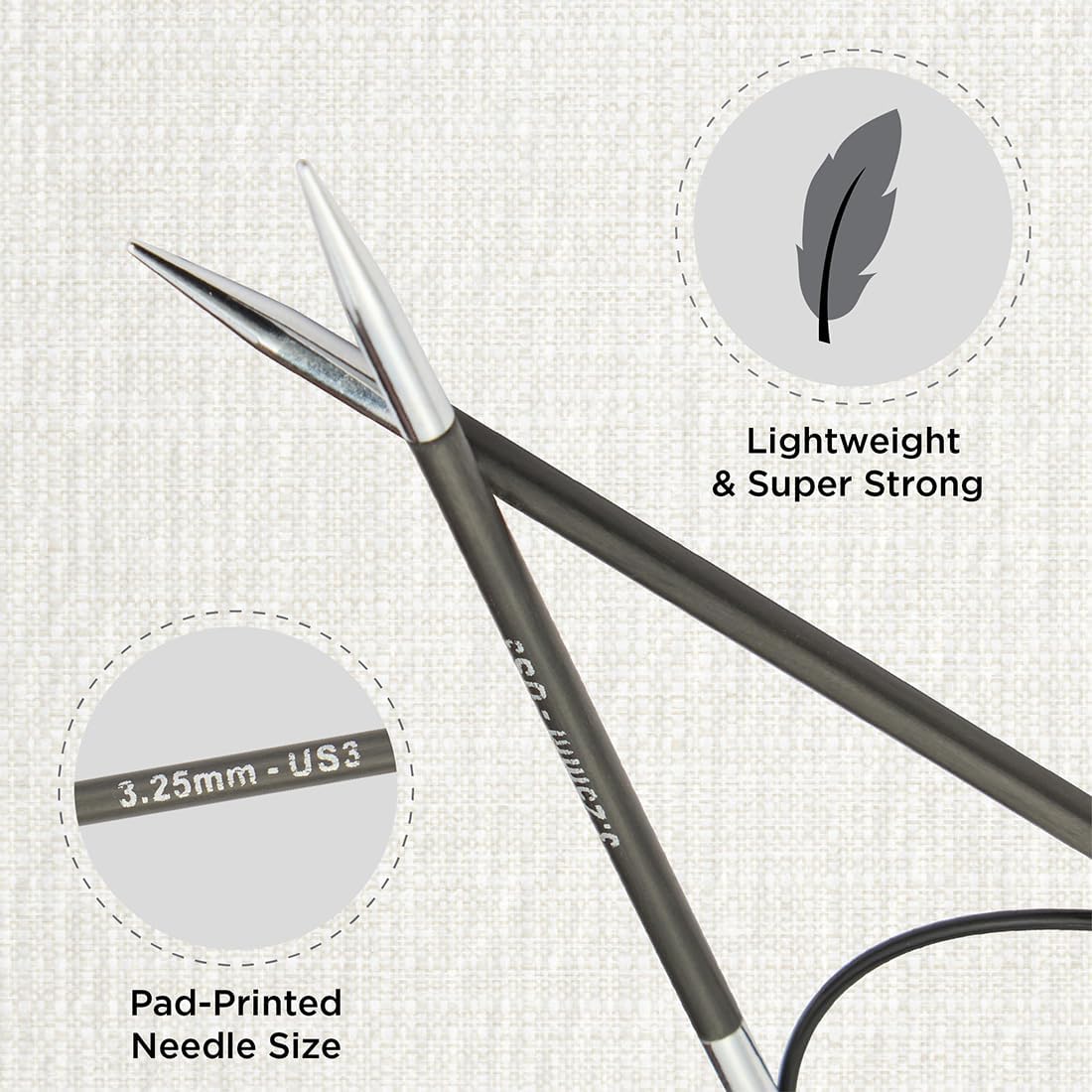 KnitPro Karbonz Fixed Circular Needle 16" (40cm) | US Size 3 (3.25mm)
