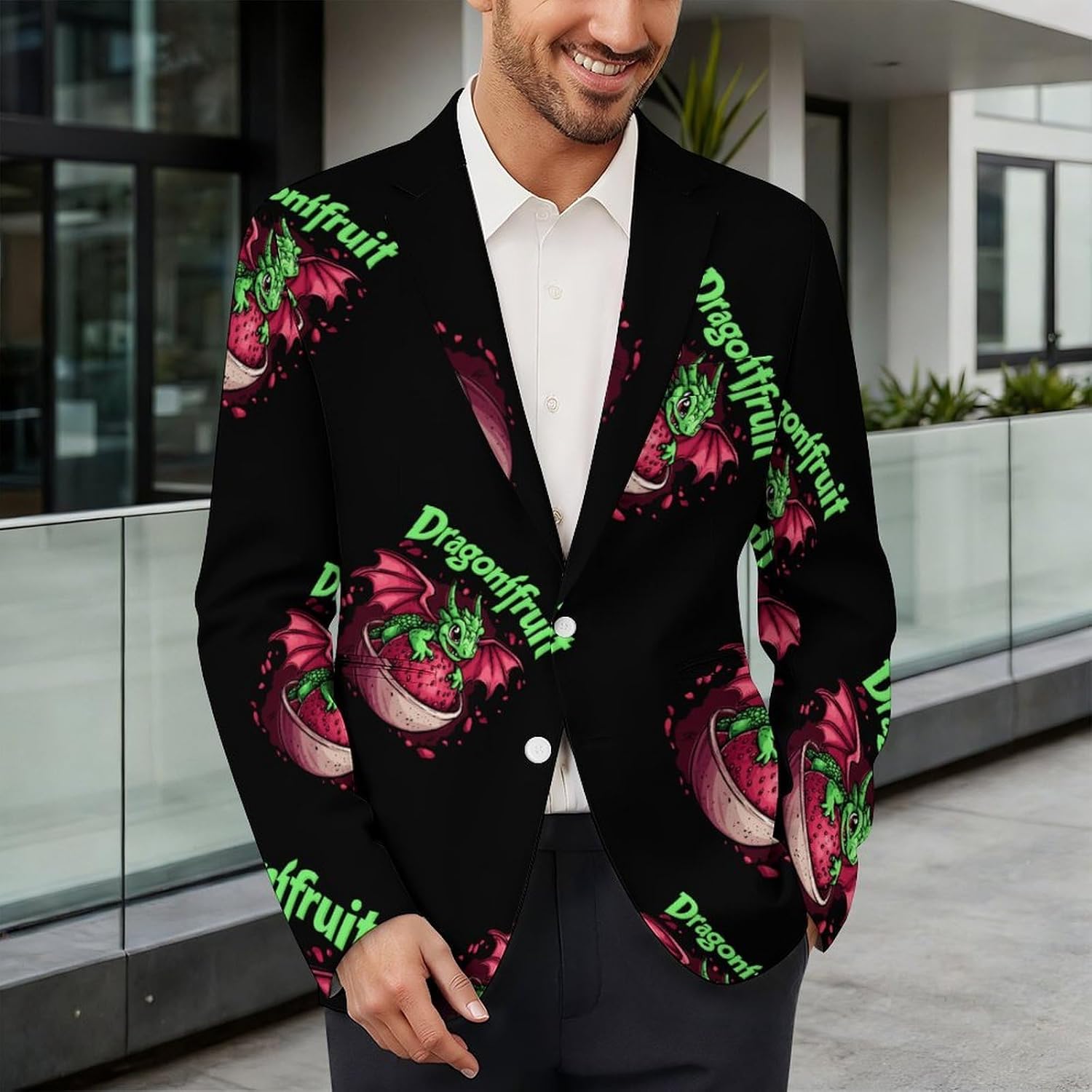 Dragonfruit Funny Dragon Fruit Mens Casual Blazer Two Button Lightweight Sport Coat Suit Jacket