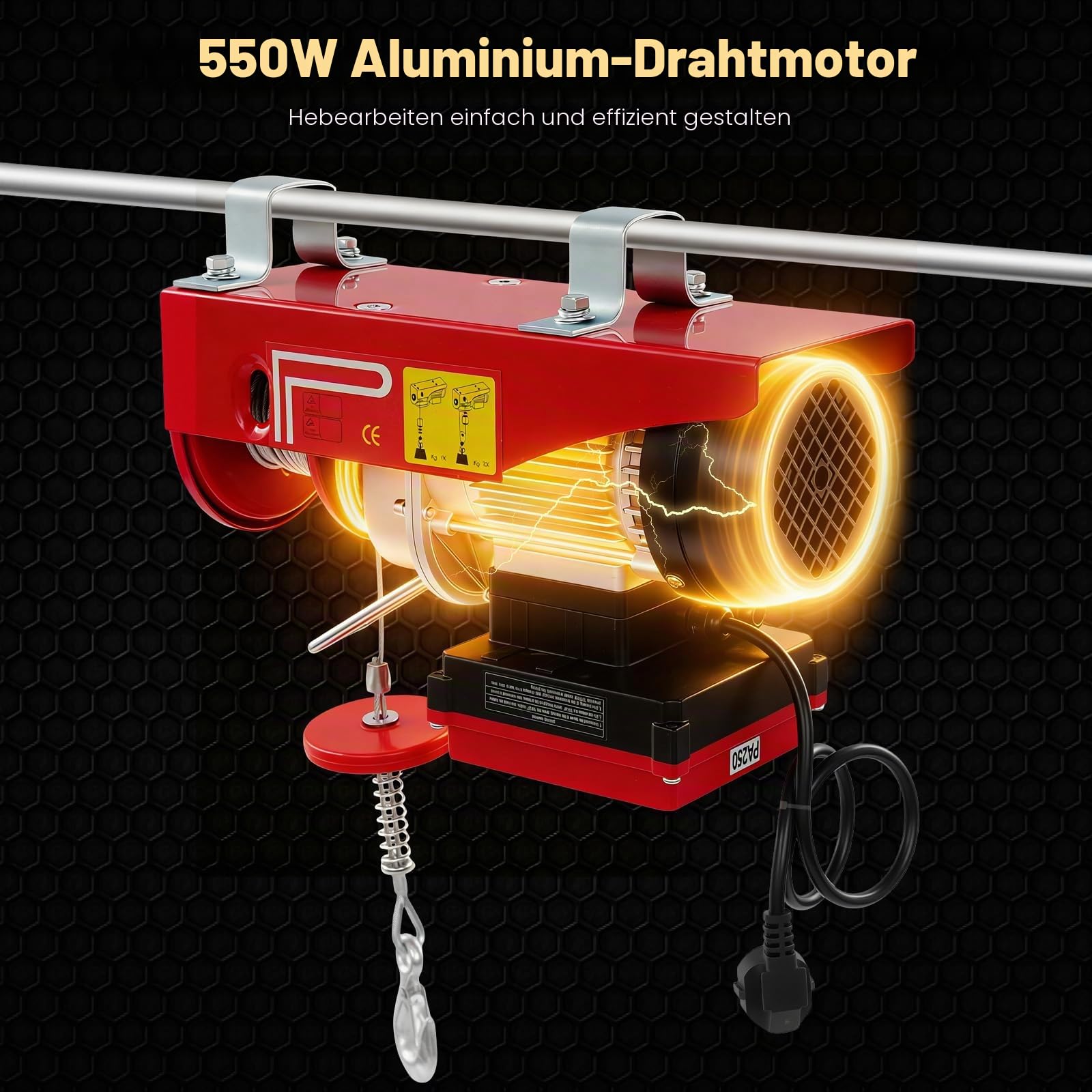 Elektrische Seilwinde 550W mit Fernbedienung -Elektrischer Kettenzug 250kg Tragkraft mit 2 Betriebsmodi (Einzel-/Doppelseil) für Bau, Lager & Industrie‌