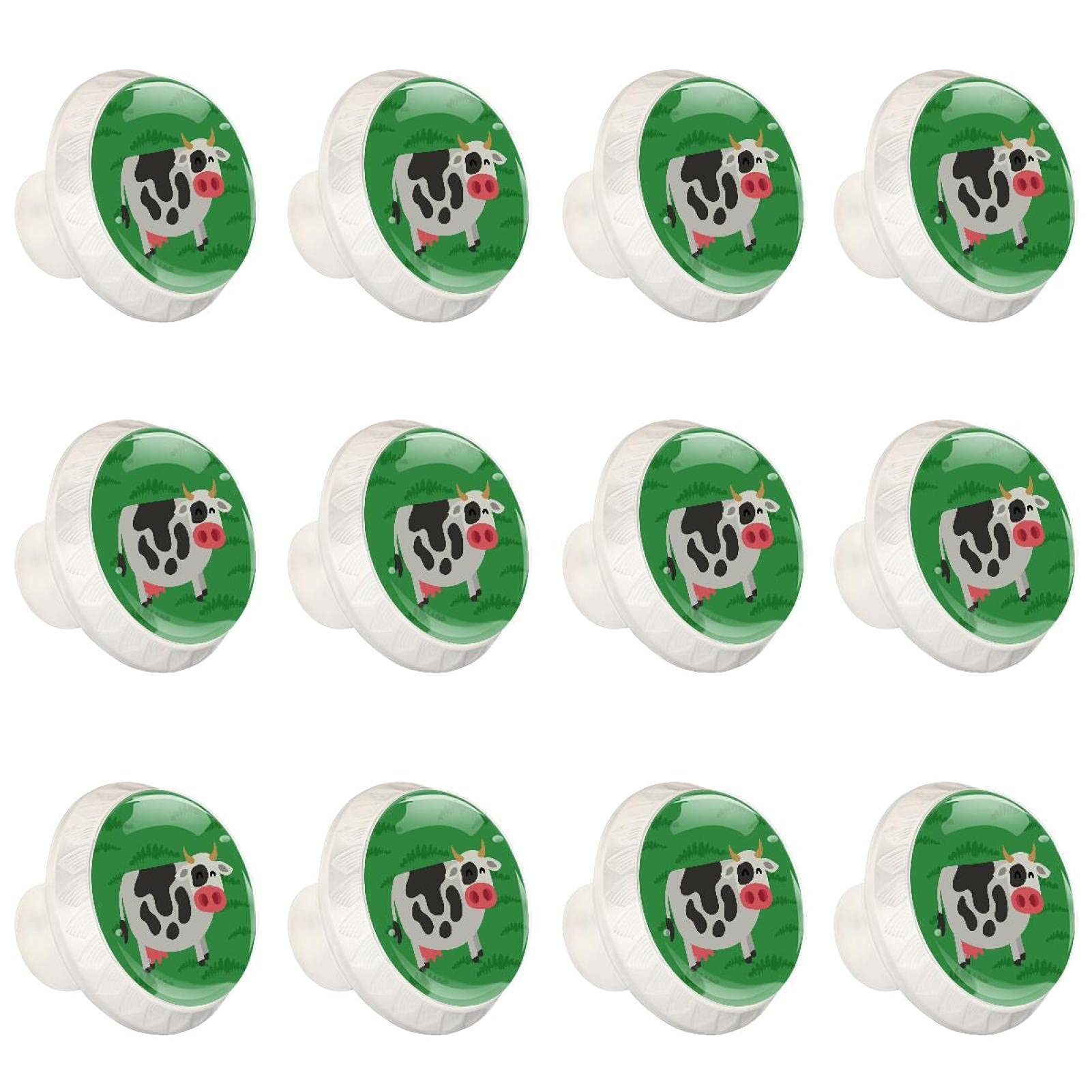 Boutons d'armoires de cuisine ronds en lot de 12 poignées commode motif vache verte