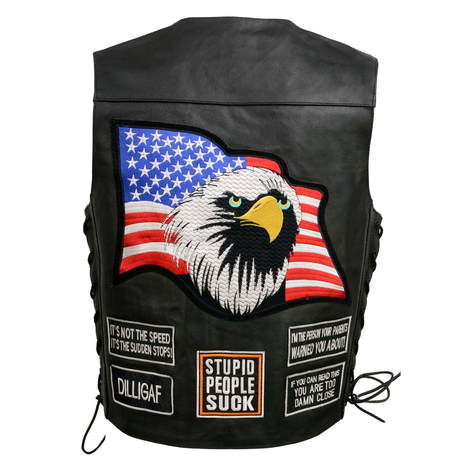 EVENT LEATHER Men's Genuine Motorcycle Leather 8 Patched Vest | Biker Vests w/Conceal Carry ELM3925 - Large