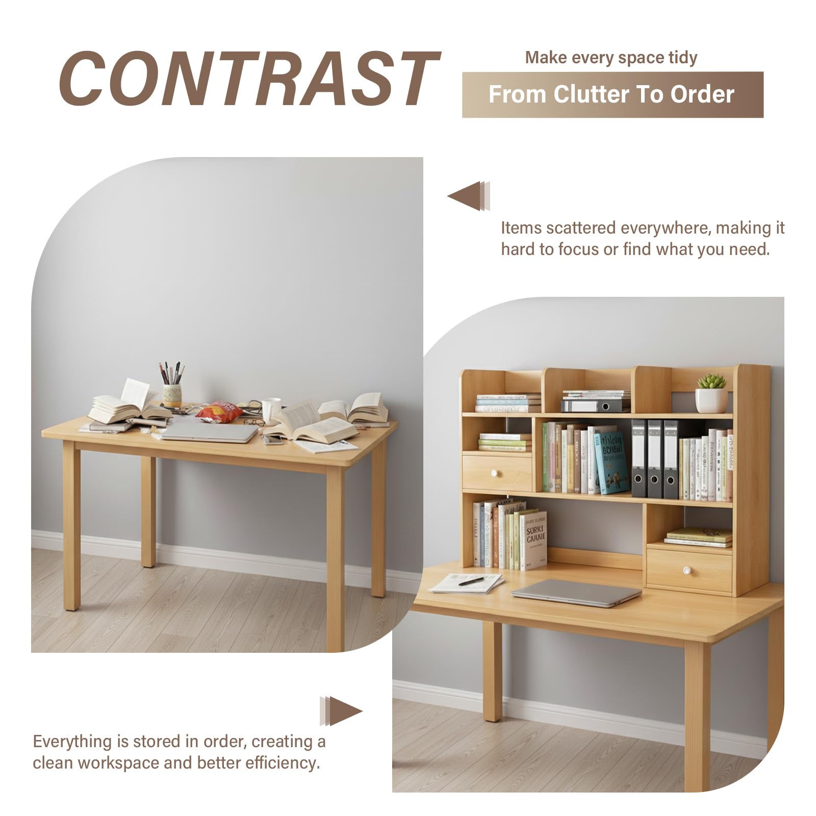 Estanteria Escritorio Pequeña Libreria Madera, Estanterias de Madera para Libros y Oficina, Estante Sobremesa con Cajones y Hueco Alto 30cm, Organizador Robusto 60/80x17x80cm(Color:60x17x80CM)