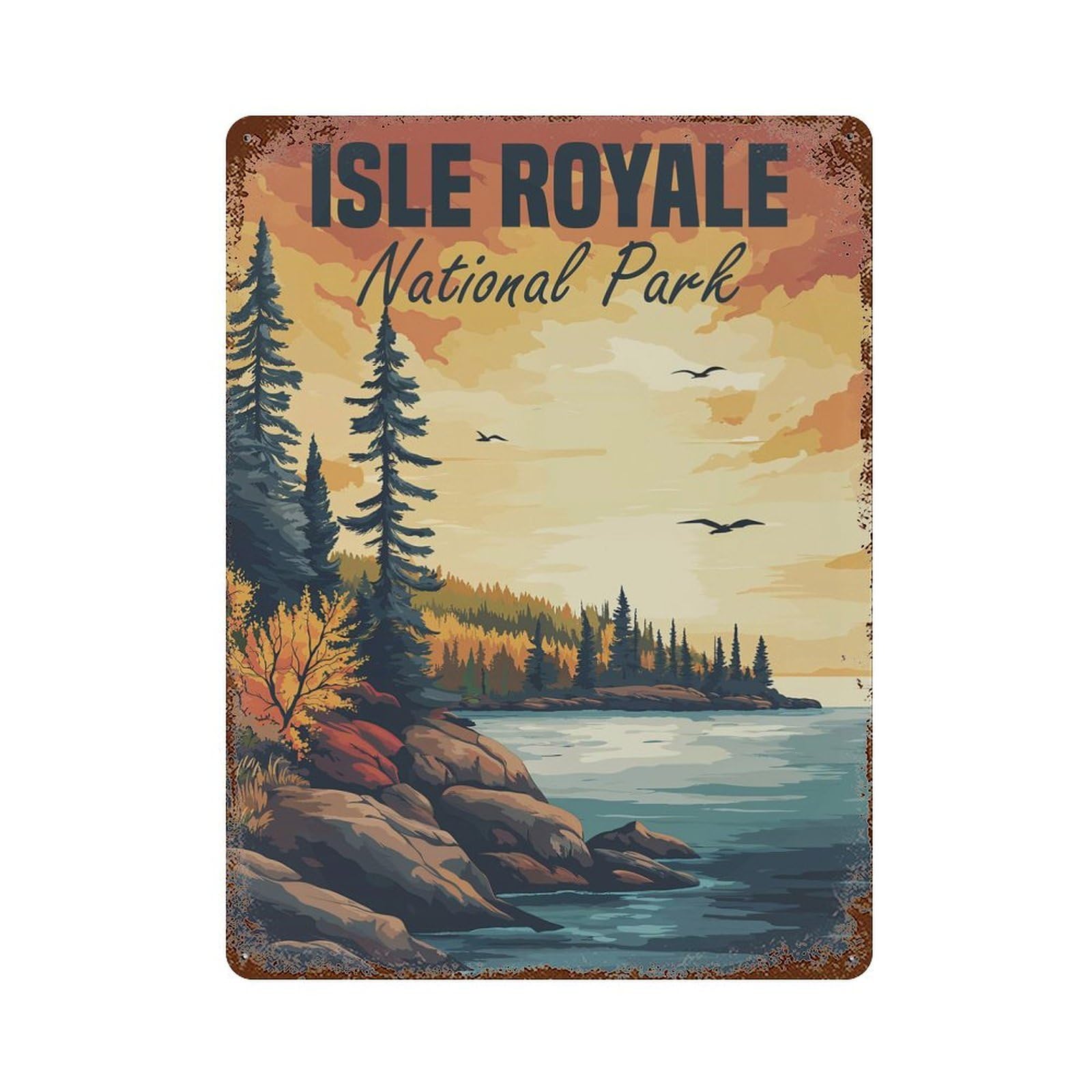 Garage Style Isle Royale National Park Distressed Metal Wall Sign 15.7"x11.8", Decorative Metal Wall Art for Bar And Workshop