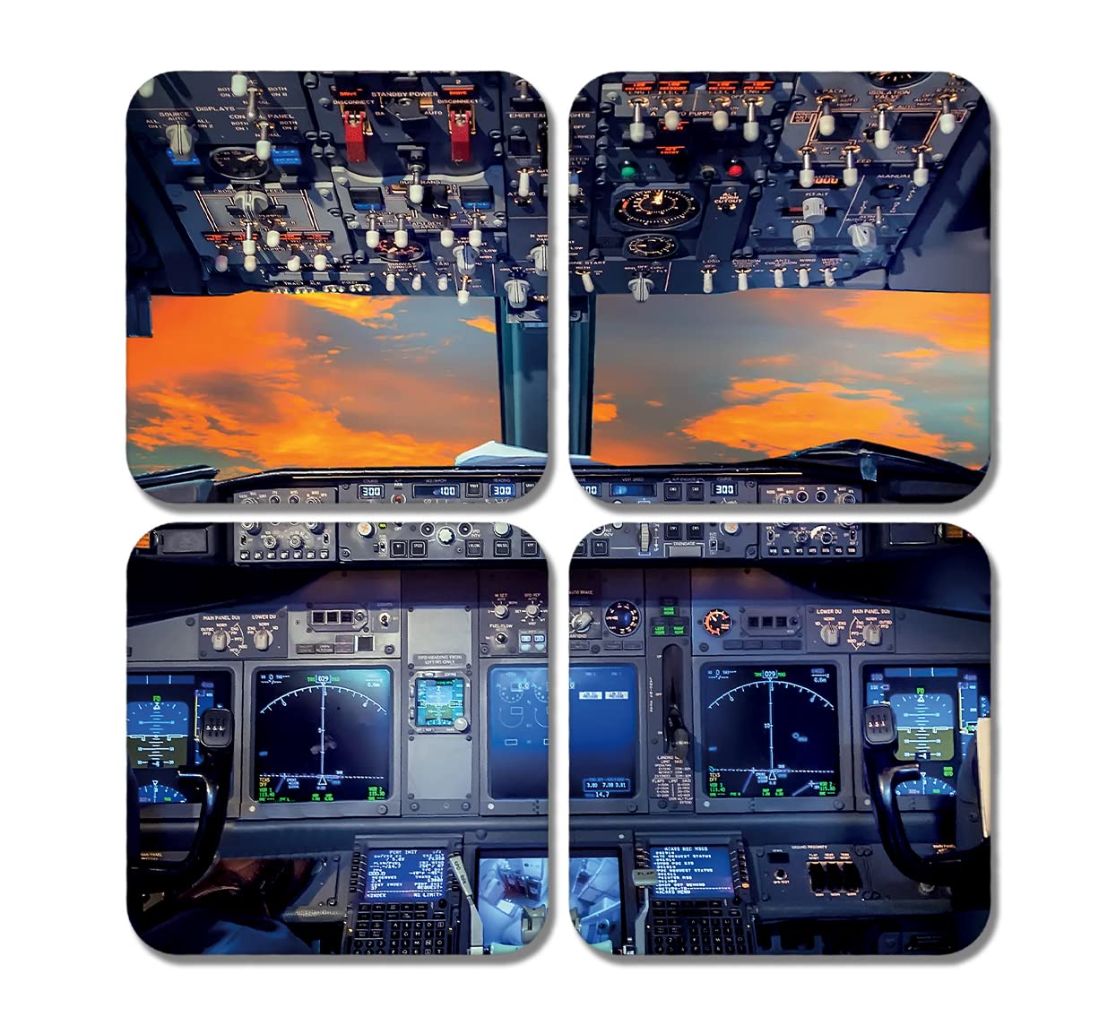Dv Design Multicolor 4 X Square Cockpit Coasters - Plane Flight Deck Pilot Sunset Jigsaw Gift #78308