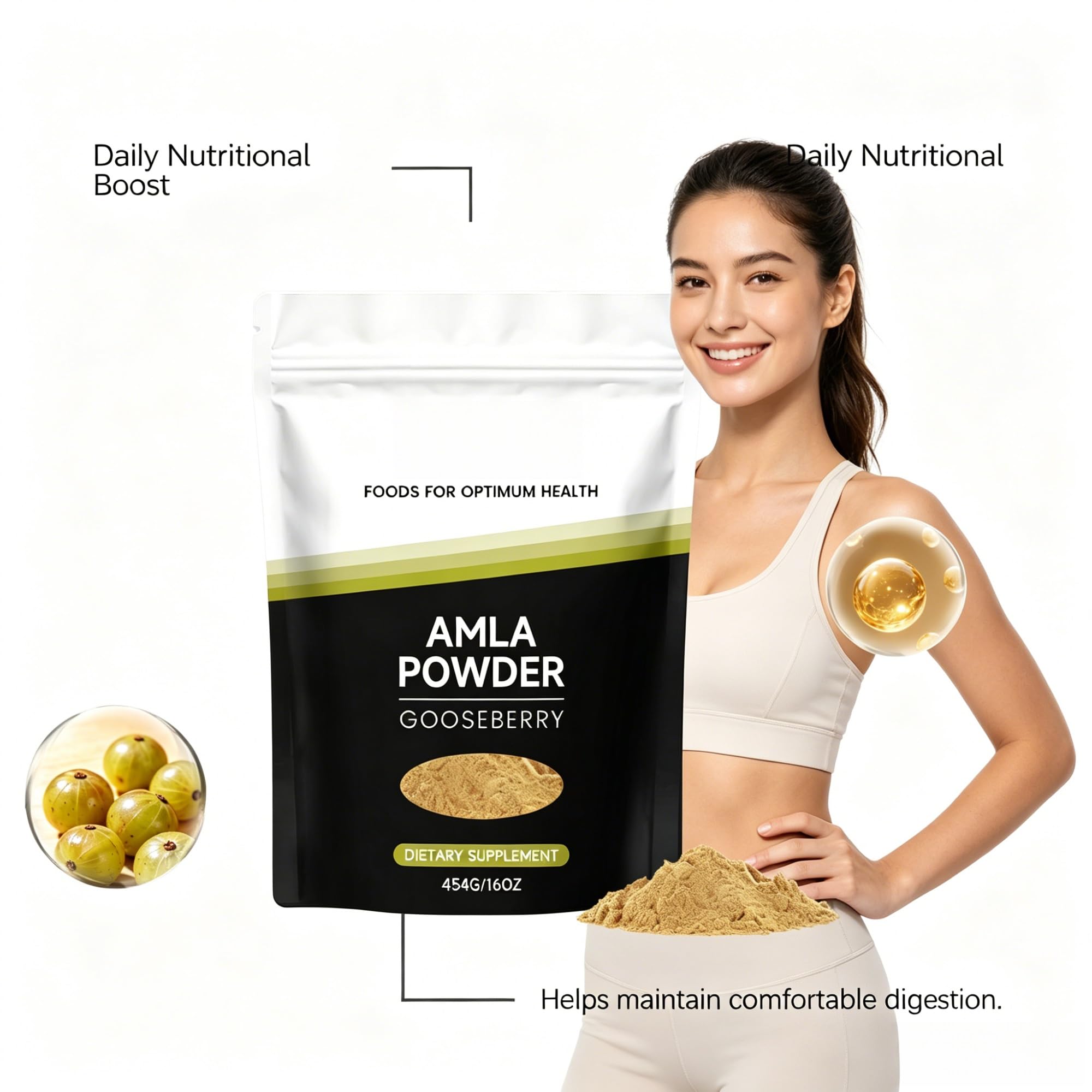 Suplemento nutricional diario en polvo | Mezcla de vitamina C y Amla | Nutrientes esenciales, energía sostenida | Mezcla de bebidas fácil de mezclar(5pcs)
