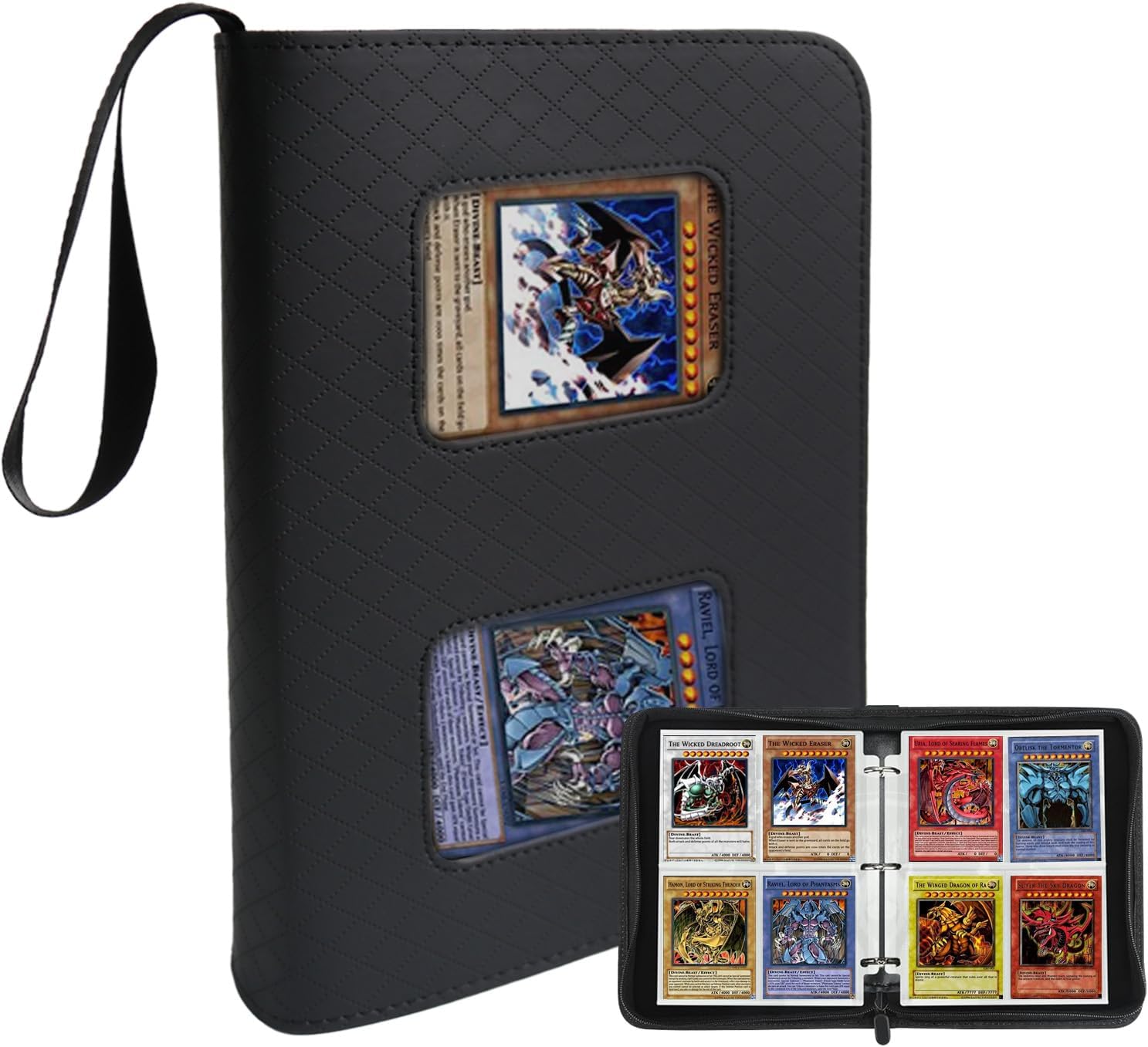 9-Pocket Card Holder, Premium Zip Transaction Card Holder, 400 Double-Sided Pocket Pu Bookmark, Clear And Transparent Visible Window, Bookmark Photo Album Mtg、Tcg、 Sports Card Clip (Black)