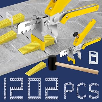 Tile Leveling System with Tile Plier and Rubber Mallet Tile Leveler Tool | 1000 Piece Tile Spacers Clips and 200 Piece Reusable Wedges Kits for Tile and Stone Installation 1/8 Inch