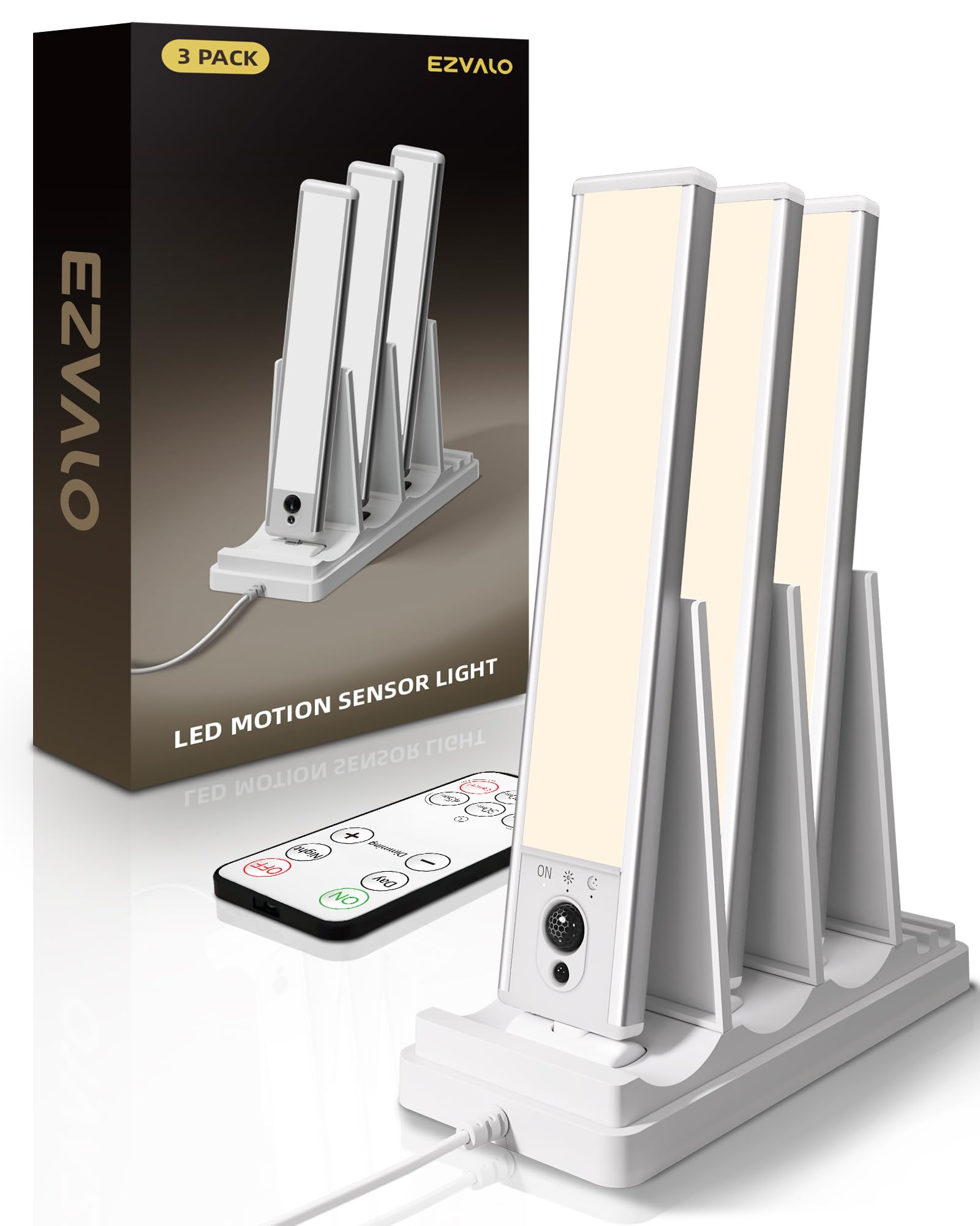 EZVALO Under Cabinet Lighting with Charging Station, Rechargeable Motion Sensor Light Indoor, Dimmable Closet Lights Wireless, 3500K, Motion Activated