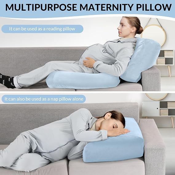 Pregnancy Pillows for Sleeping, 45.3 Inch Pregnancy Massage Pillow Full Body Pillow with Removable Cover - Support for Back, Legs, Belly, HIPS for Pregnant Women(Light Blue)