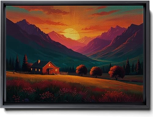 Farmhouse On The Prairie Rustic Farmhouse Wall Art Framed Canvas Print Synthwave Rustic Mashup Art Watercolor print Decor Canvas, Decor