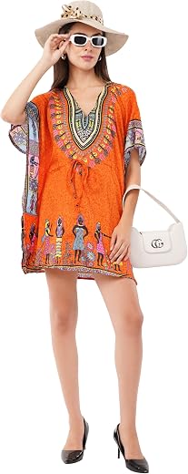 Divine threads Women’s Short Kimono Tunic Kaftan Plus Size Dashiki Caftan Summer Beach Wear