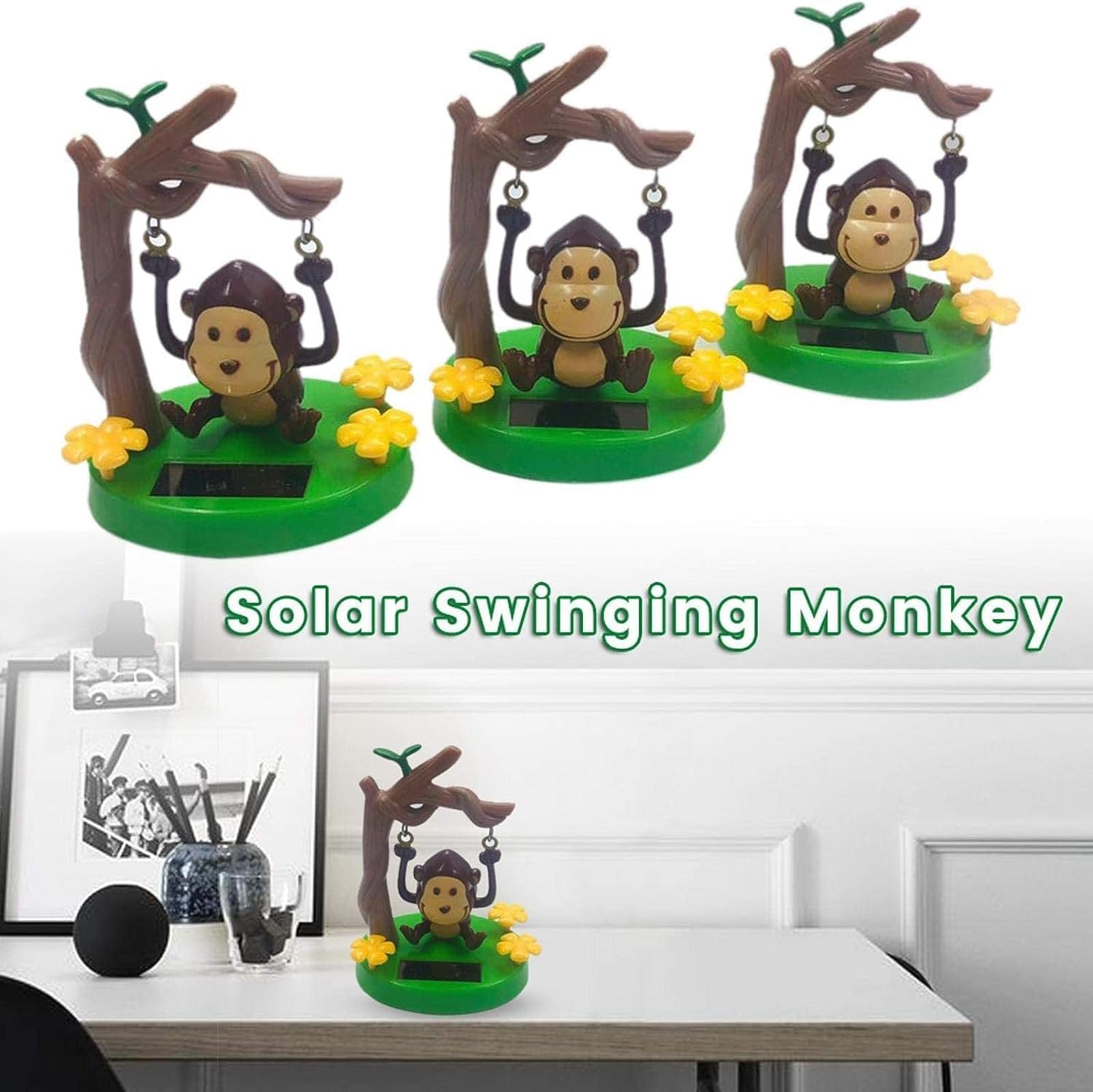 Cute Solar Powered Dancing Monkey Toys - Solar Powered Car Dashboard Interior Decoration Desktop Ornaments Dancing Toy,Kawaii Solar Monkey Swinging Animated Bobble Dancer Toy(ZS609)