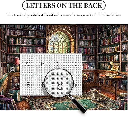 Miniatura 7 de Rompecabezas de biblioteca vintage de 1000 piezas para adultos y familias, desafiante escena acogedora con sofá de cuero (27.56 x 19.69 pulgadas)
