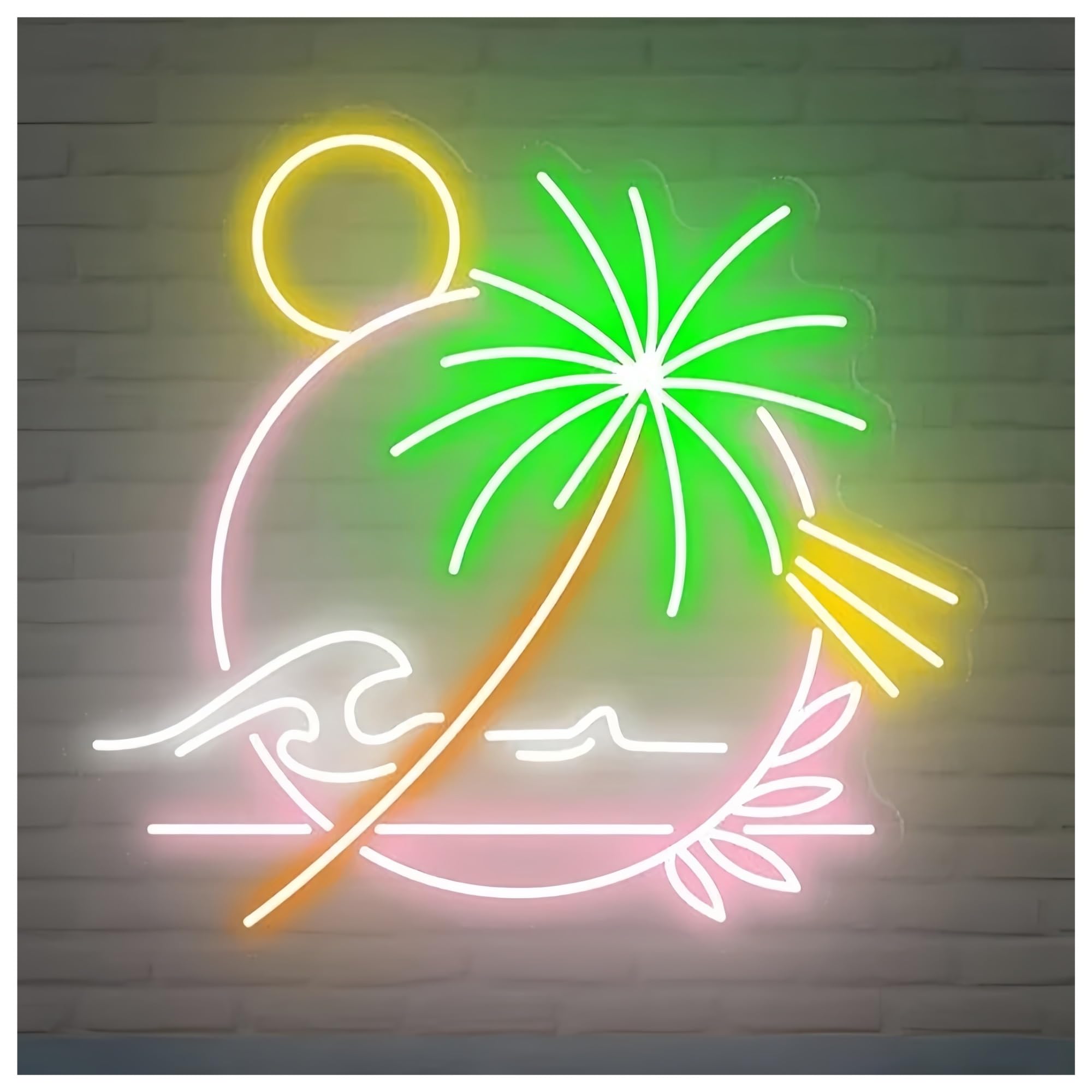 SHOUXI Sign Lamp Palm Tree Neon Sign Beach Bar Club Neon Light Wall Decor Ocean Tropical Party Pub Summer Decoration(F,50CM)