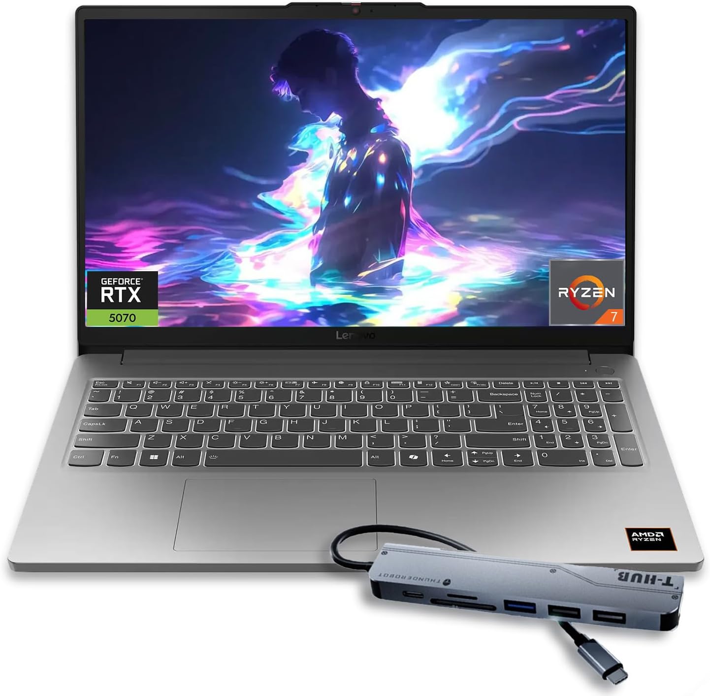 Lenovo LOQ Gaming Laptop, 15.6" FHD 144Hz Display, Ryzen 7 7735HS, GeForce RTX 4050, 64GB DDR5 RAM, 1TB SSD, Wi-Fi 6, Bundle with Thunderobot 7 in-1 USB-C Hub, Win11 Home, Grey