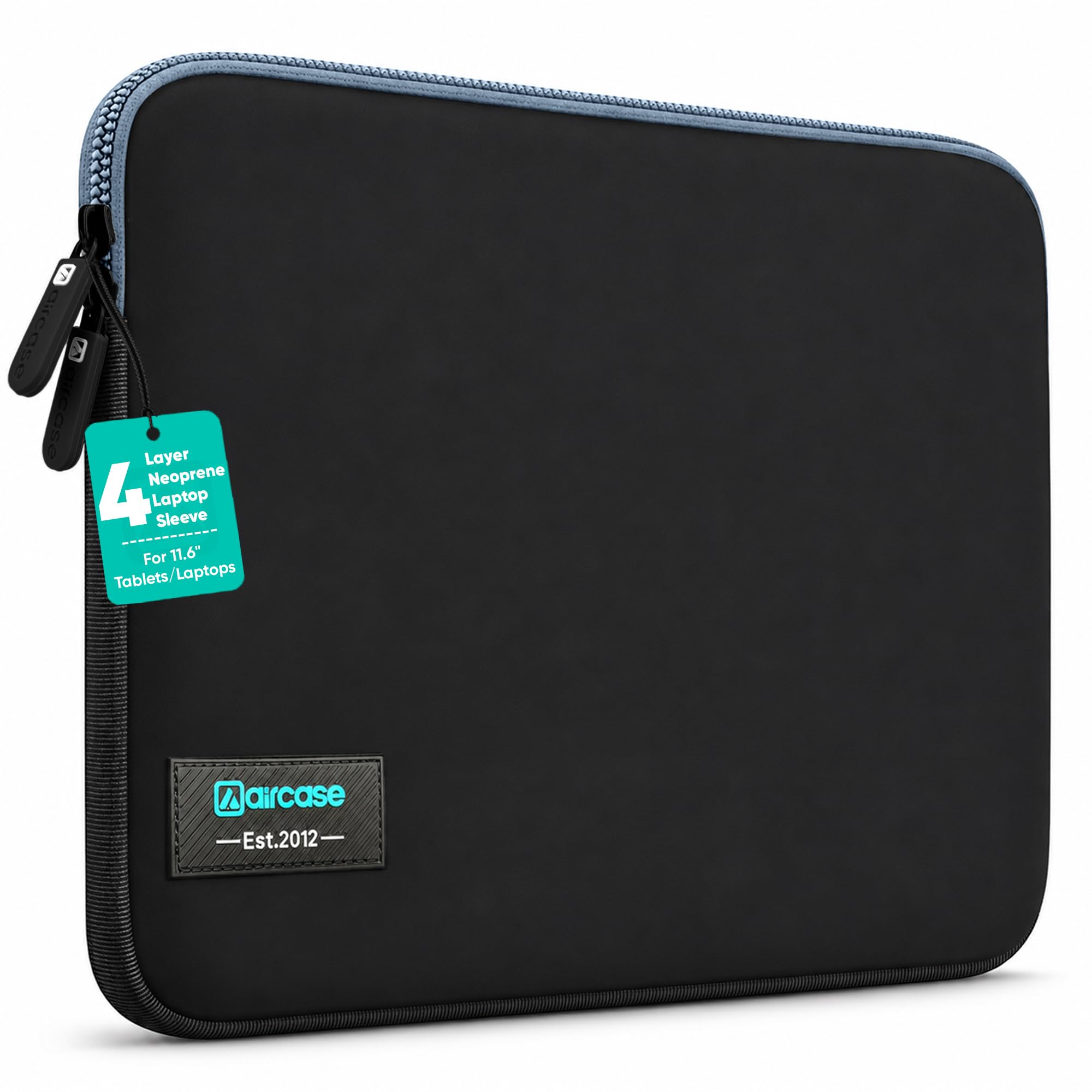 AirCase Neoprene Laptop Sleeve Case Cover for 11.6" Tablet, Laptop Go 2 3/ Surface Pro 9 8 7/ MacBook Air 11/12", HP/Samsung Chromebook 11–12"| Water-Resistant, Wrinkle-Free, TSA Friendly (Black-Grey)-image-38