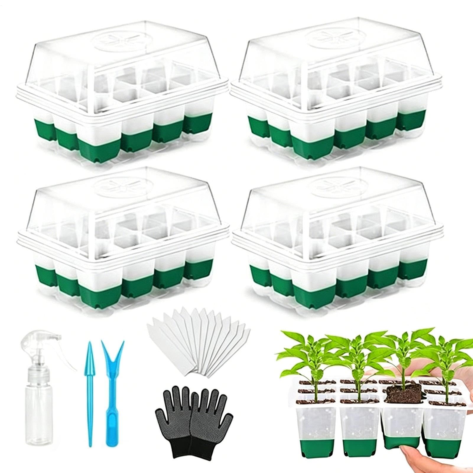 Bandeja de Semillero 12 celdas, domos ventilados con humedad ajustable | Bandejas de jardinería, planta, y crecimiento para jardín, patio, granja, balcón, césped, hogar
