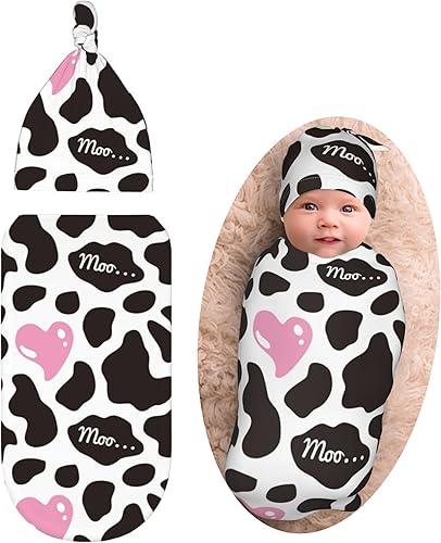 Manta para envolver recién nacidos, manta de envoltura de corazón rosa para bebé, manta de recepción con gorro, juegos de regalos para niños y