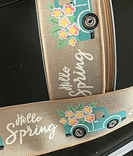 5 yds. Natural Woven Truck Hello SRING Wire Edge Ribbon 2 1/2