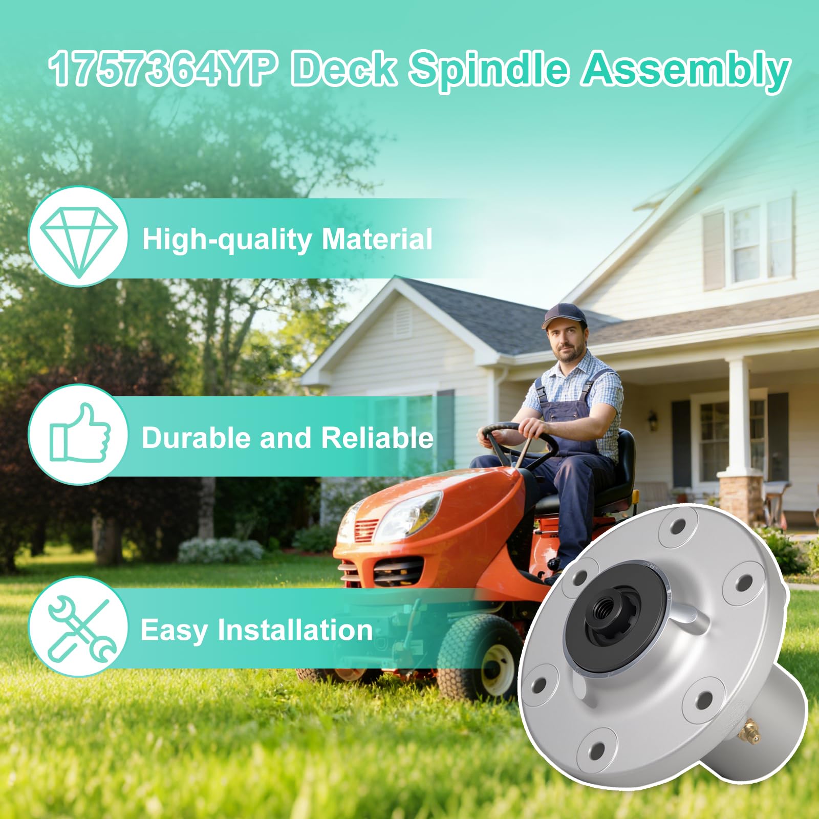 1757364YP - Mandrino di ricambio per tosaerba 5416763 1761445, compatibile con tosaerba S-Napper ZT2342 S40 SW 15, F-erris 400S S65Z, S-Implicity Courier 2691318, confezione da 2