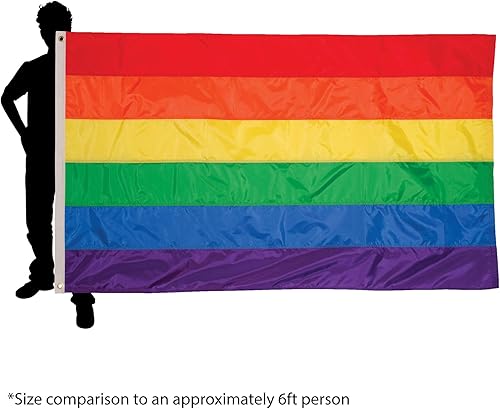 Miniatura 3 de In the Breeze Bandera arcoíris de 5 pies por 8 pies - Bandera de arco iris con ojales y rayas cosidas