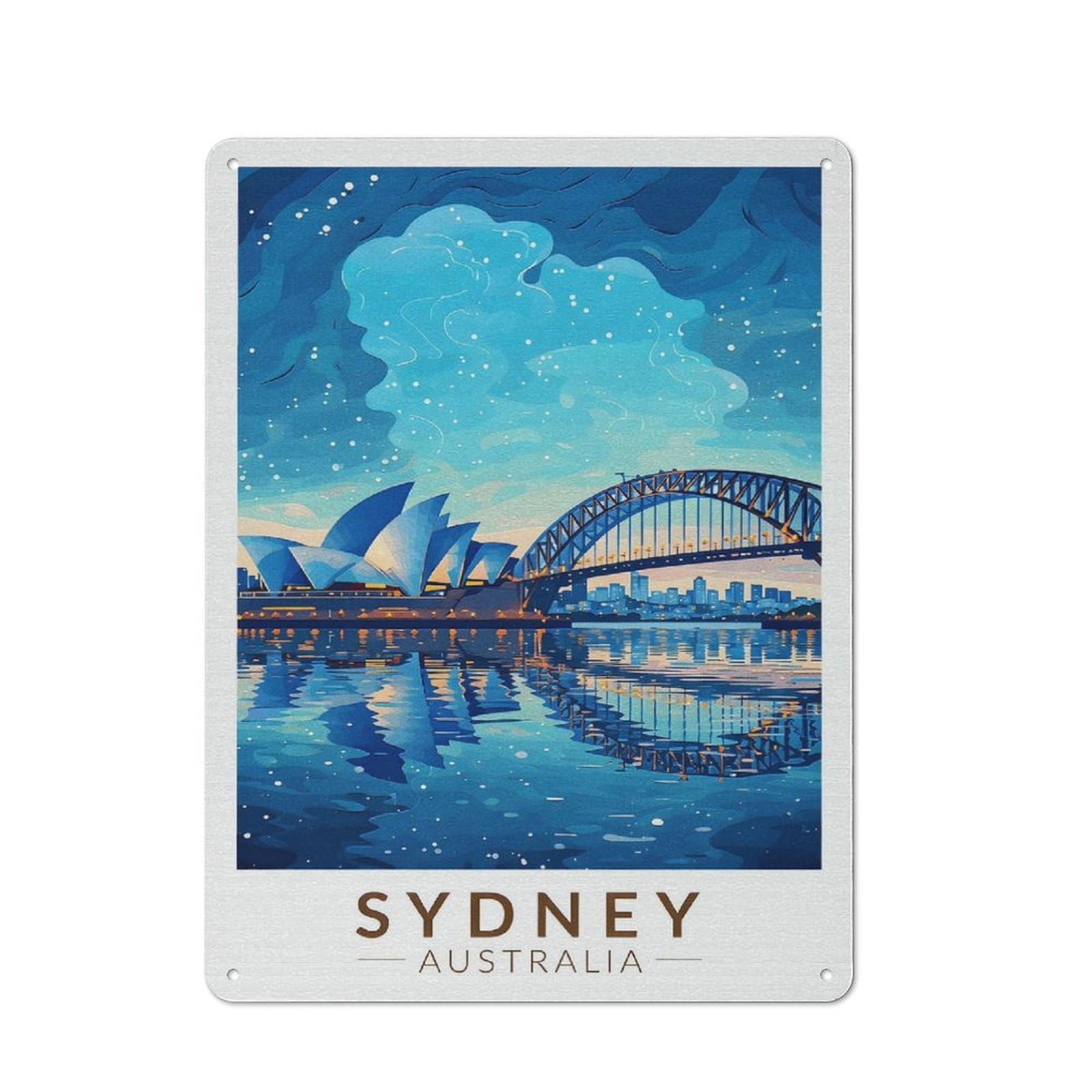 Junmoney Style-17 Sydney Opera House And Harbour Bridge Rustic Metal Wall Sign 40X30cm For Bar Or Restaurant, A Decorative Metal Sign For Bars And Restaurants