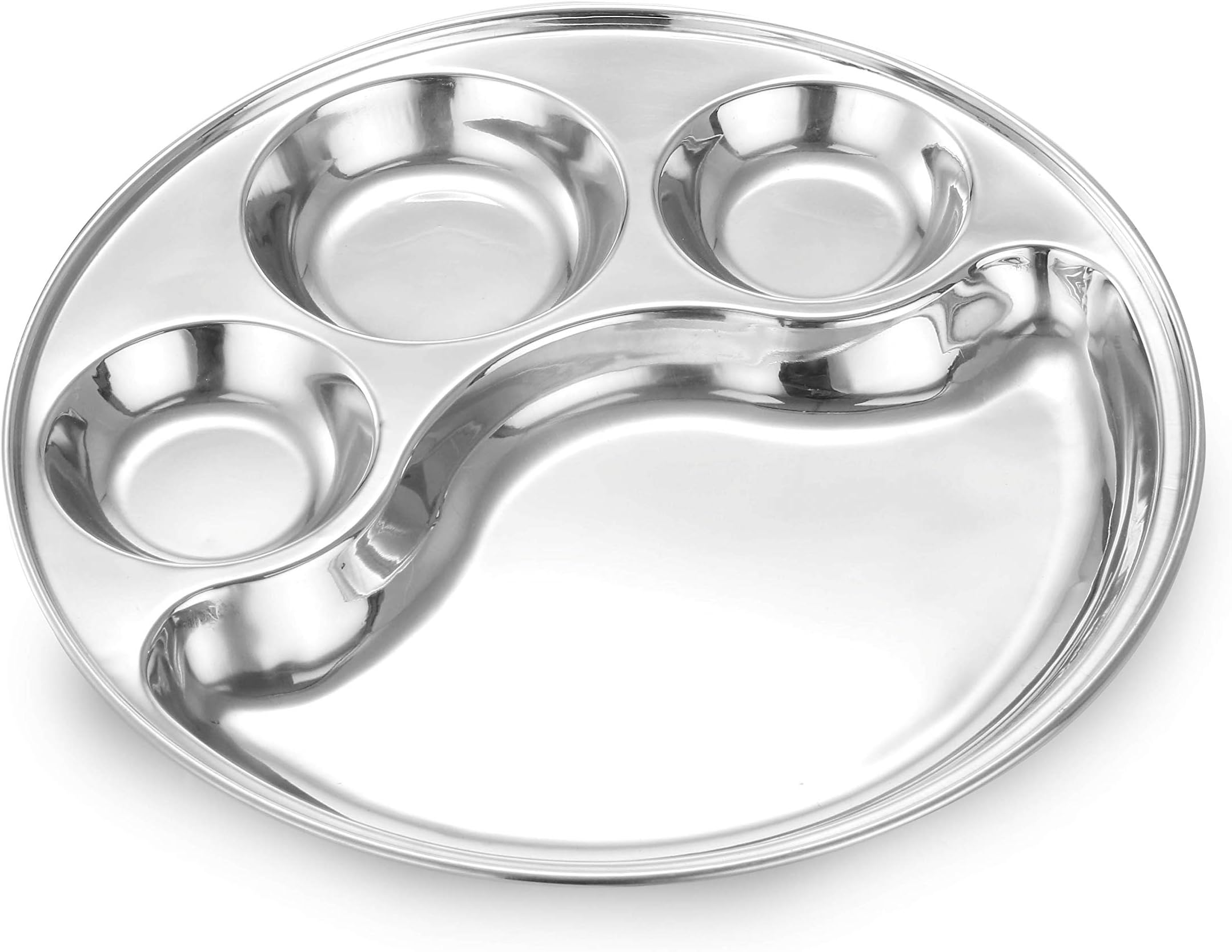 Expresso - Heavy Duty Stainless Steel Round New Dinner Plate w/ 4 Sections Divided Mess Trays for Kids Lunch, Camping, Events & Every Day Use Kitchenware, Set of 2 Pcs