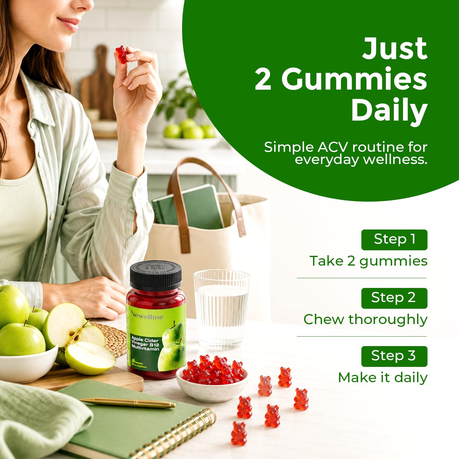 NEWELLME Sugar-Free Apple Cider Vinegar Gummies with B12,30 Counts — Amazon image 8