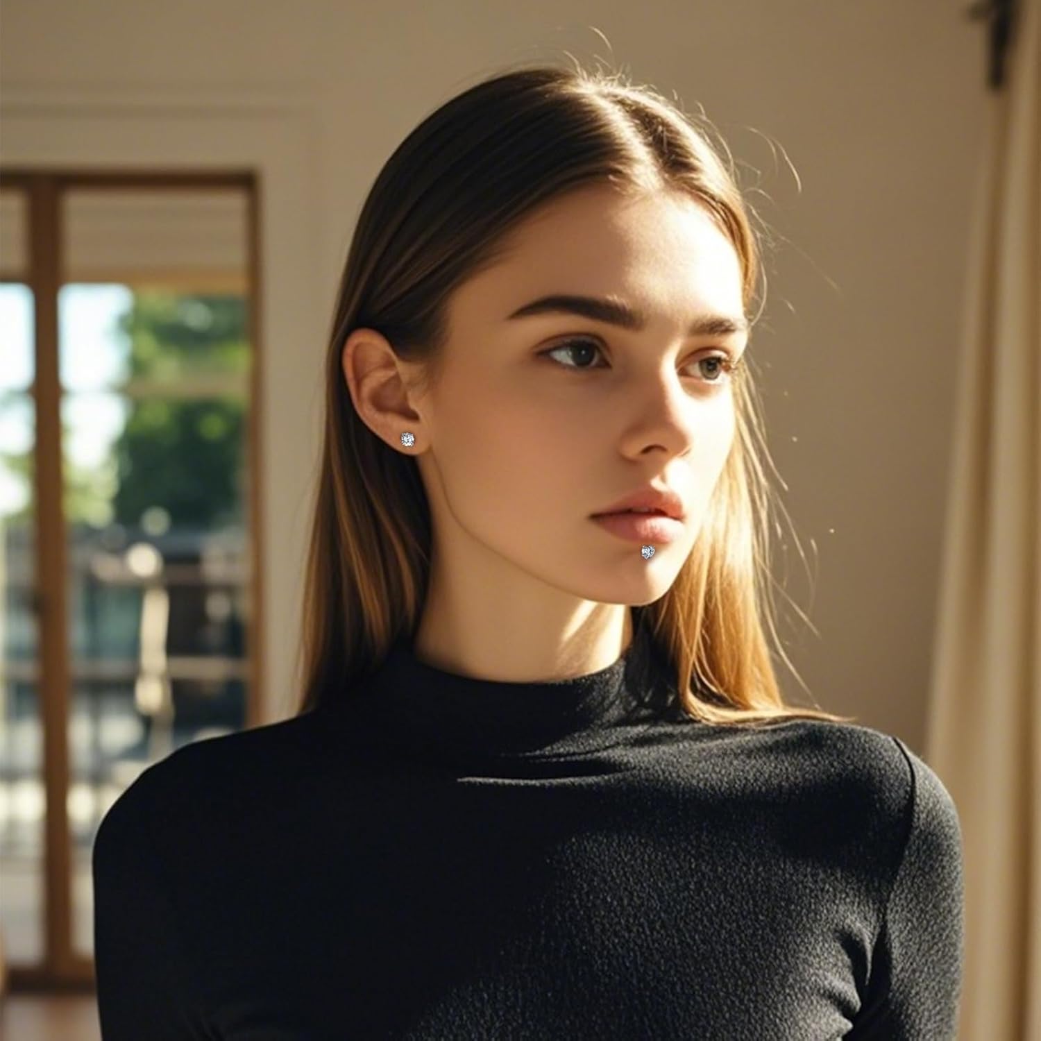 Flat Back Stud Piercing Earrings: 4 Pairs Surgical Steel Inlay CZ Stone Pierced Cartilage Earrings Tragus Earrings Lip Rings Jewelry for Women Men - Image 5