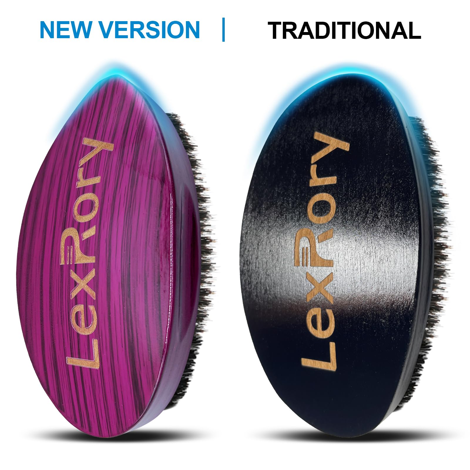 Cepillo ondulado de dureza media 360 – Cepillos ondulados curvados mejorados para hombres – Cerdas naturales de jabalí de firmeza media para el cabello cepillado de ondas rutinarias (rayas moradas)