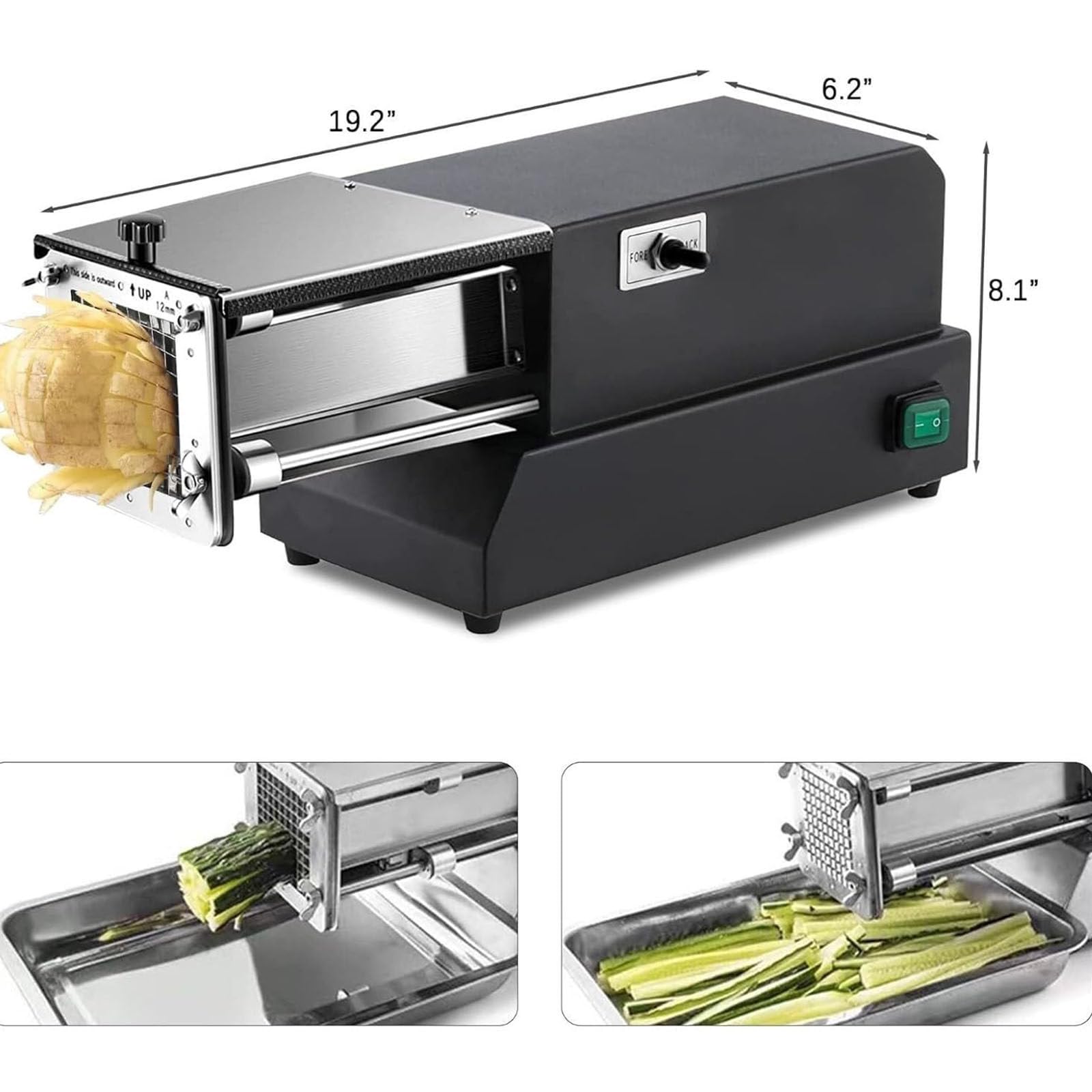 Kartoffelhacker, Pommesschneider mit Kartoffelschäler, Edelstahl-Kartoffelchips-Pommes-Frites-Schneider, professioneller Kartoffelhacker für Karotten, Gemüse und Obst,Black-10mm