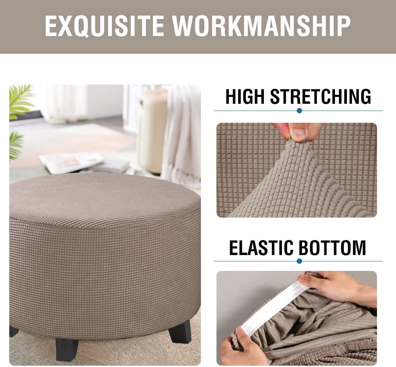Ottoman Slipcover Round Velvet Ottoman Cover Thick Foot Stool Washable Storage Ottoman Cover Protector Footstool Cover with Elastic Bottom (Color: #16, Size: 40x40cm/15.7in)