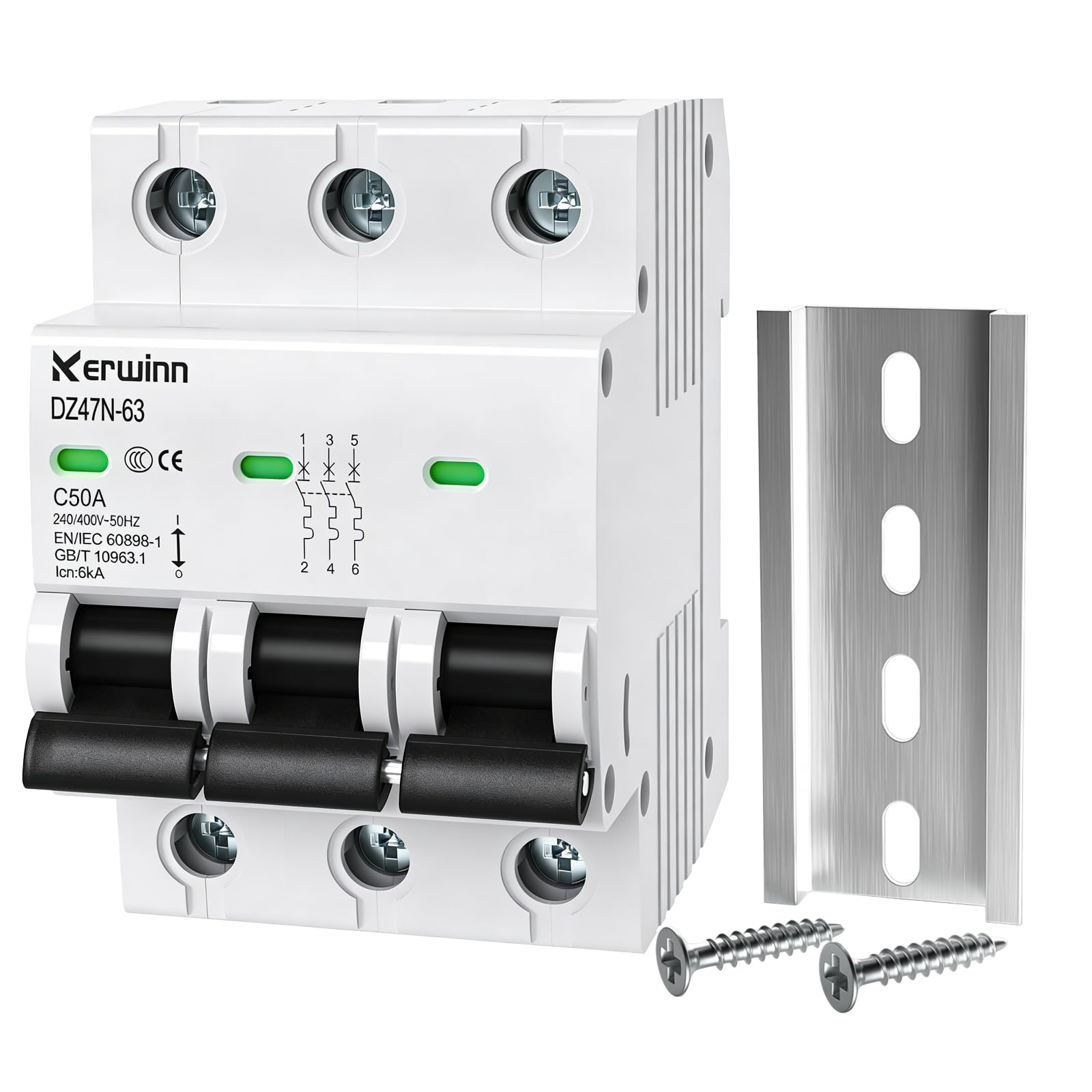 3 Pole Miniature Circuit Breaker,240V/480V AC Circuit Breaker, 50Amp Thermal Magnetic Trip Smart Circuit Breaker AC Disconnect Switch DIN Rail Mount (50A)