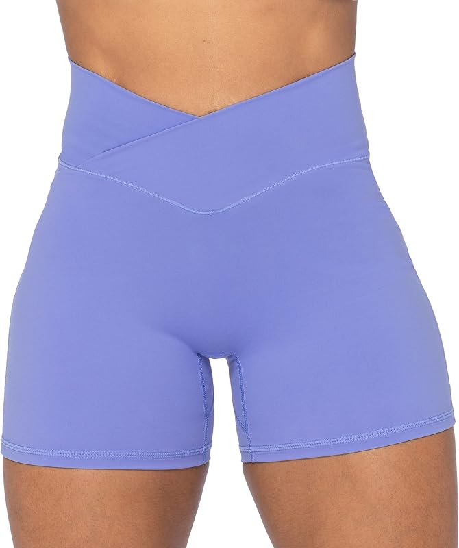 Sunzel Pantalones cortos de motociclista de cintura alta y cruzada para mujer para entrenamiento de yoga | Entrepierna de 4 o 6 pulgadas, talle alto, control de barriga, cintura cruzada, suave como la mantequilla, sin costura frontal, a prueba de sentadillas, compresión