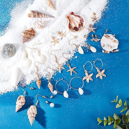 Miniatura 5 de PH PandaHall 14 pares de aretes de concha de estrella de mar, aretes de aro de conchas marinas, aretes de sirena para disfraz de sirena, aretes de